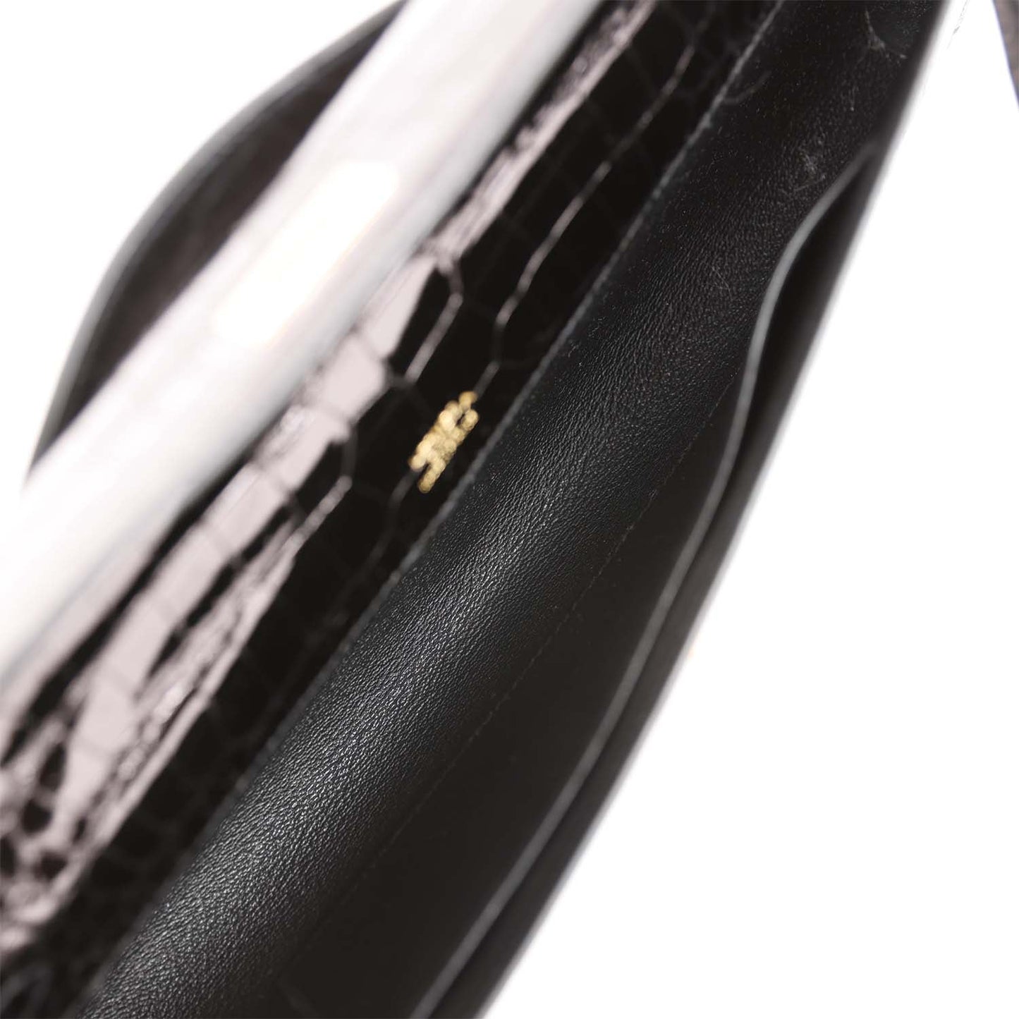 Hermès Kelly Cut Black Shiny Porosus Crocodile Gold Hardware