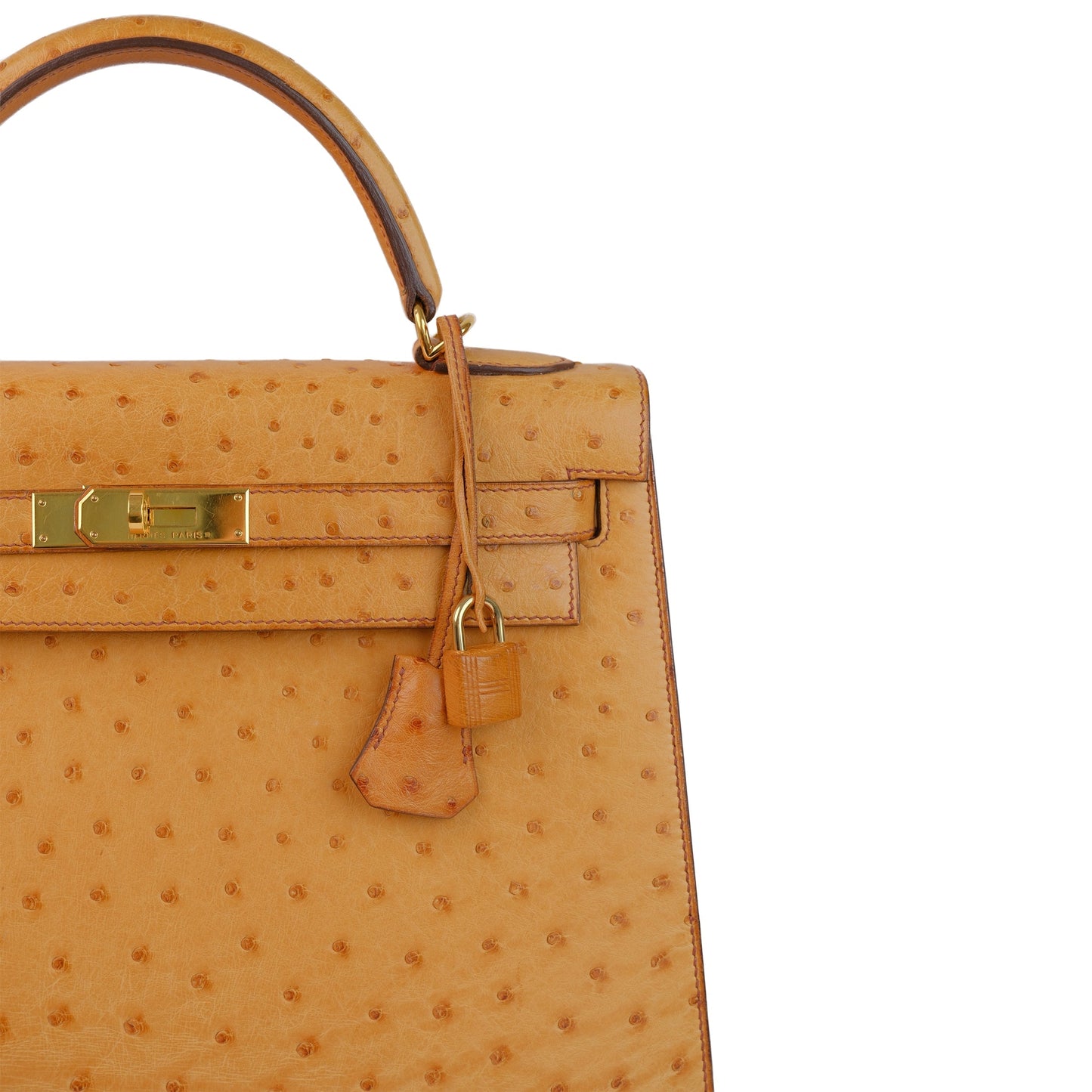 Hermes Kelly 32 Ostrich Kelly Sellier with Gold Hardware