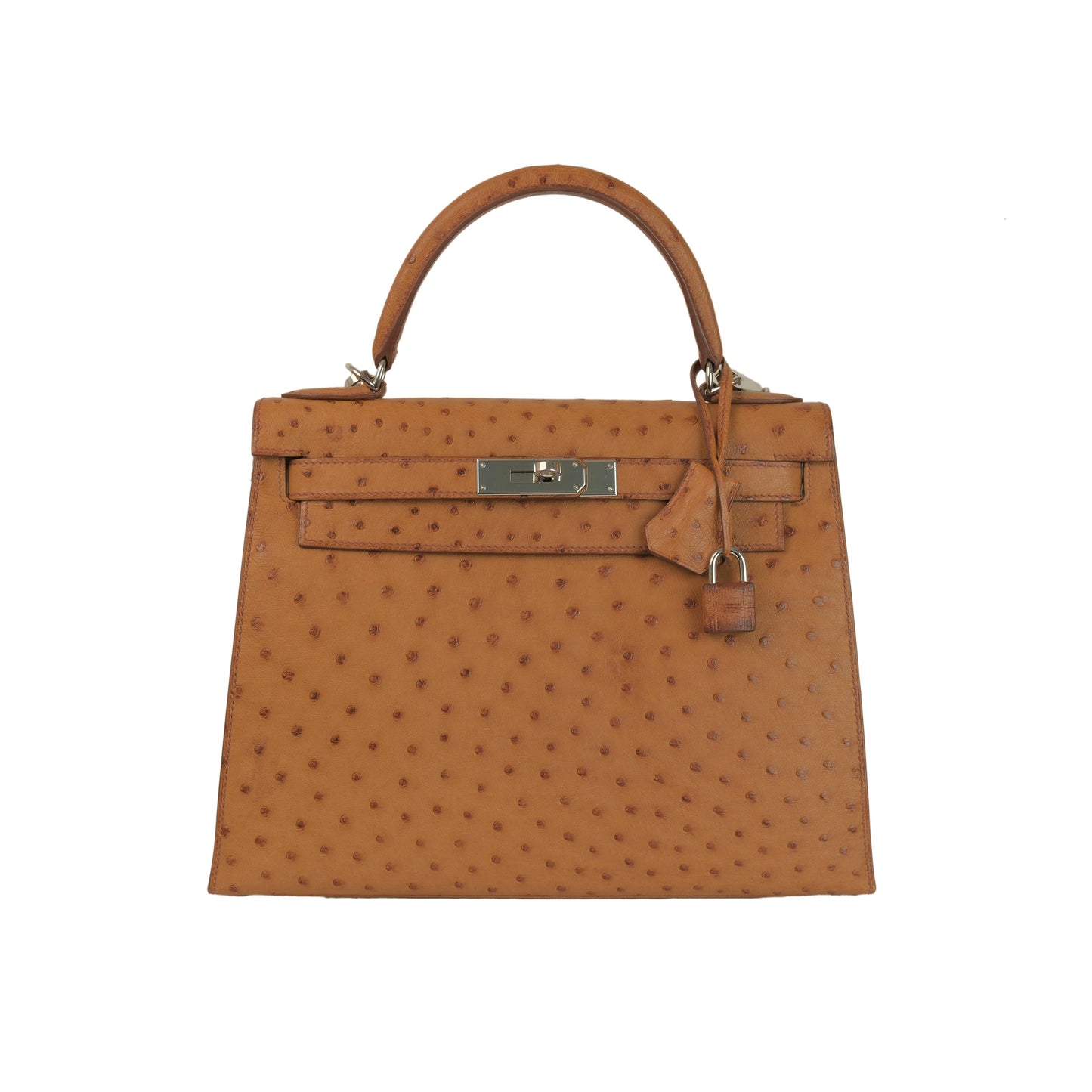 Hermes Kelly 28 Sellier Cognac Ostrich with Palladium Hardware