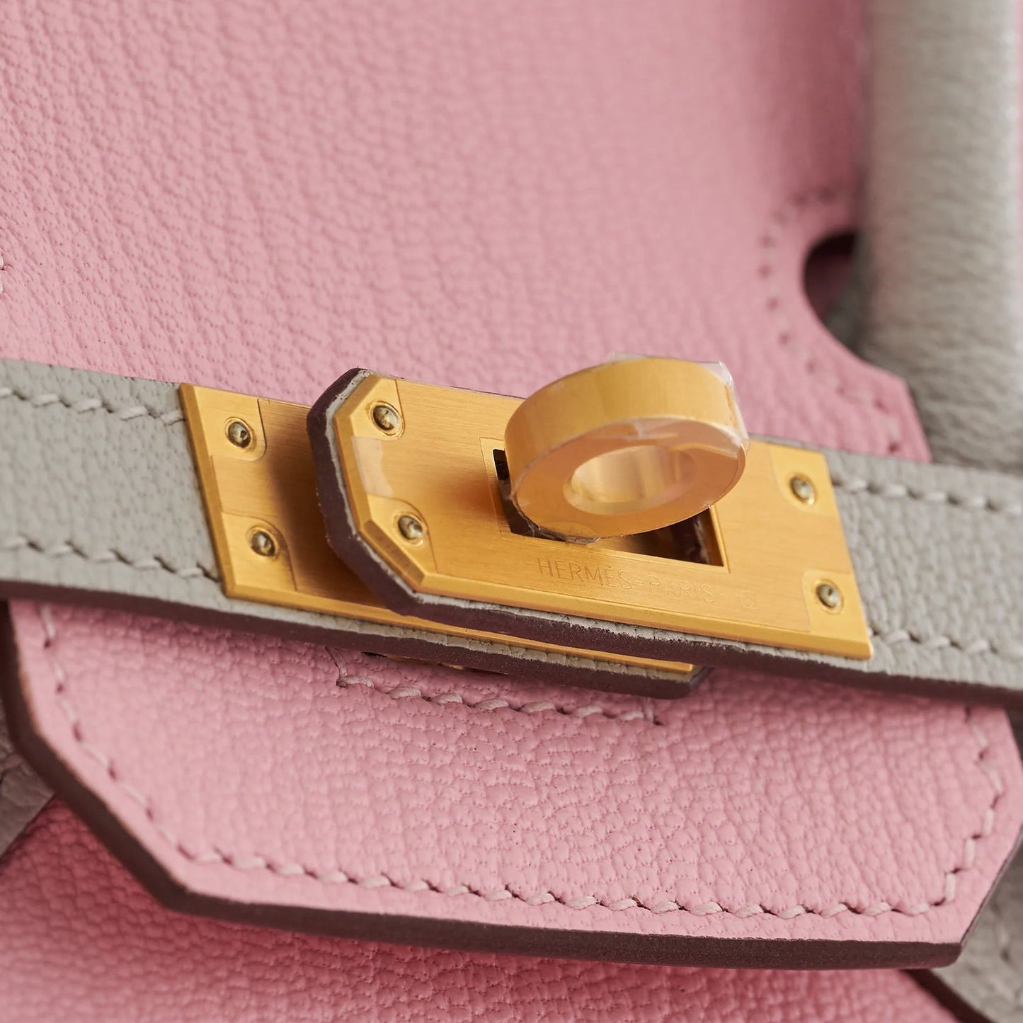 Hermès Birkin 25 Chevre Rose Sakura / Gris Perle Brushed Gold Hardware HSS