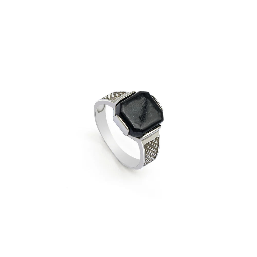 Ironclad - Black Jasper Silver Ring For Men