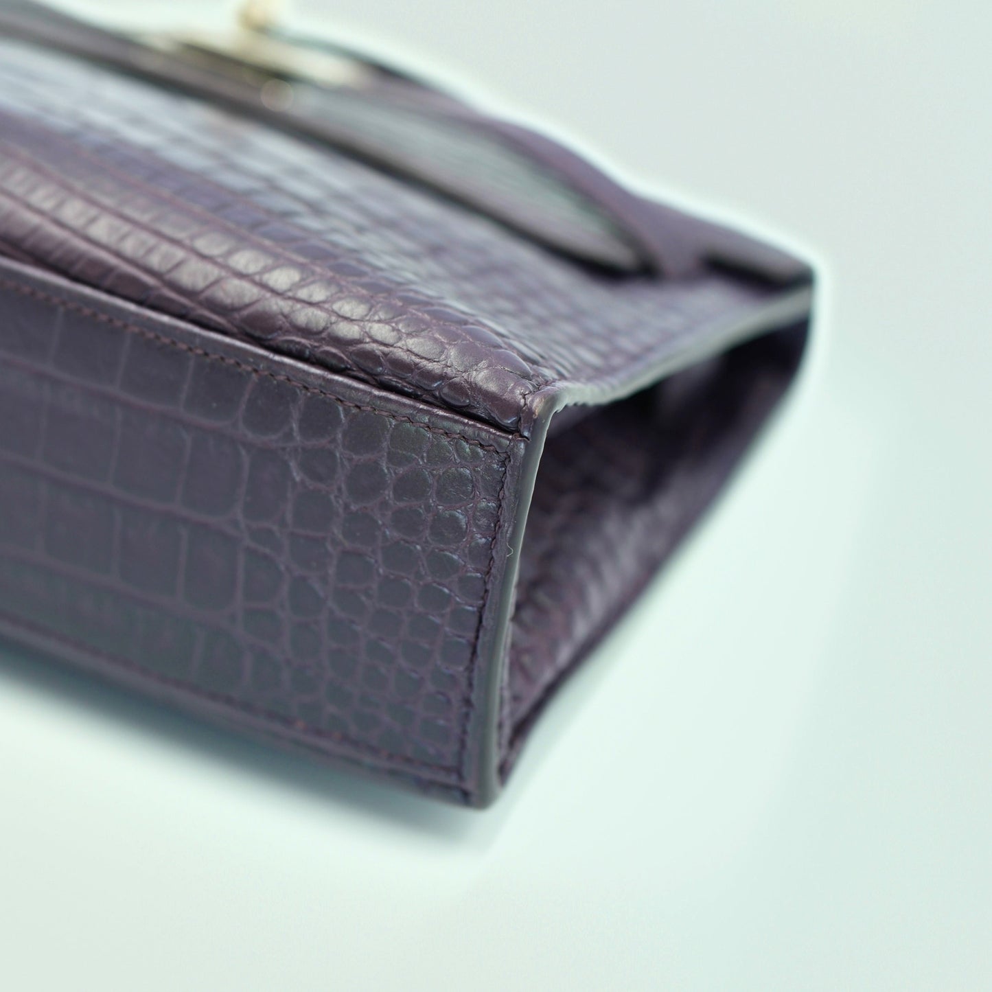 Hermes Kelly Pochette Prunoir Matte Alligator with Palladium Hardware