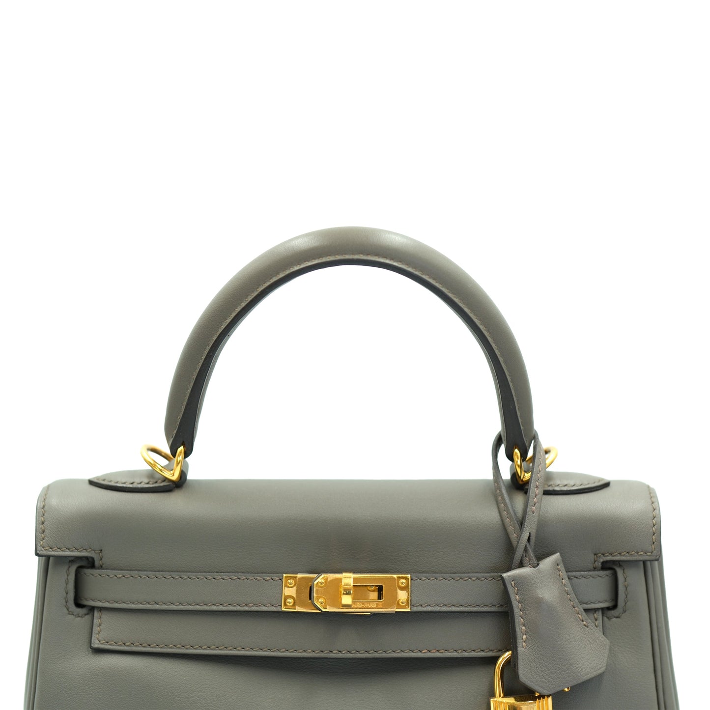 Hermes Kelly 25 Gris Etain Swift Retourne with Gold Hardware