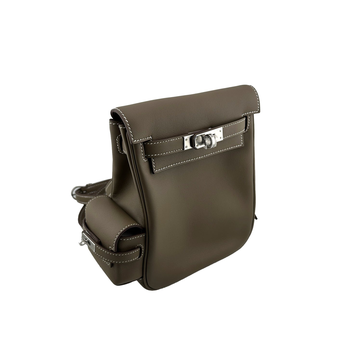 Hermes Mini Kelly Jump Backpack Etoupe Swift with Palladium Hardware
