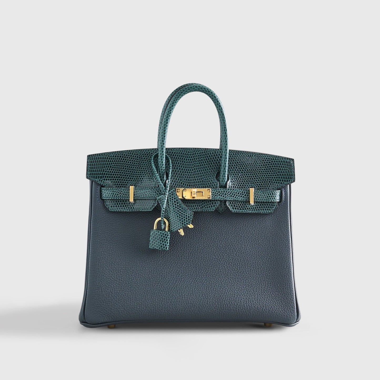Hermès Birkin Touch 25 Lizard, Togo Vert Cypress/Vert Rousseau Gold Hardware