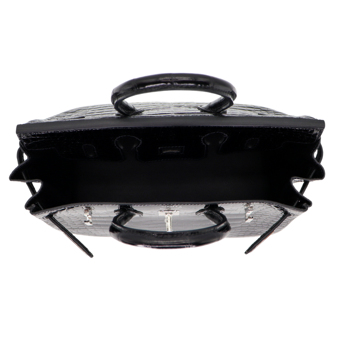 Hermès 25cm Birkin Black Shiny Porosus Crocodile Palladium Hardware