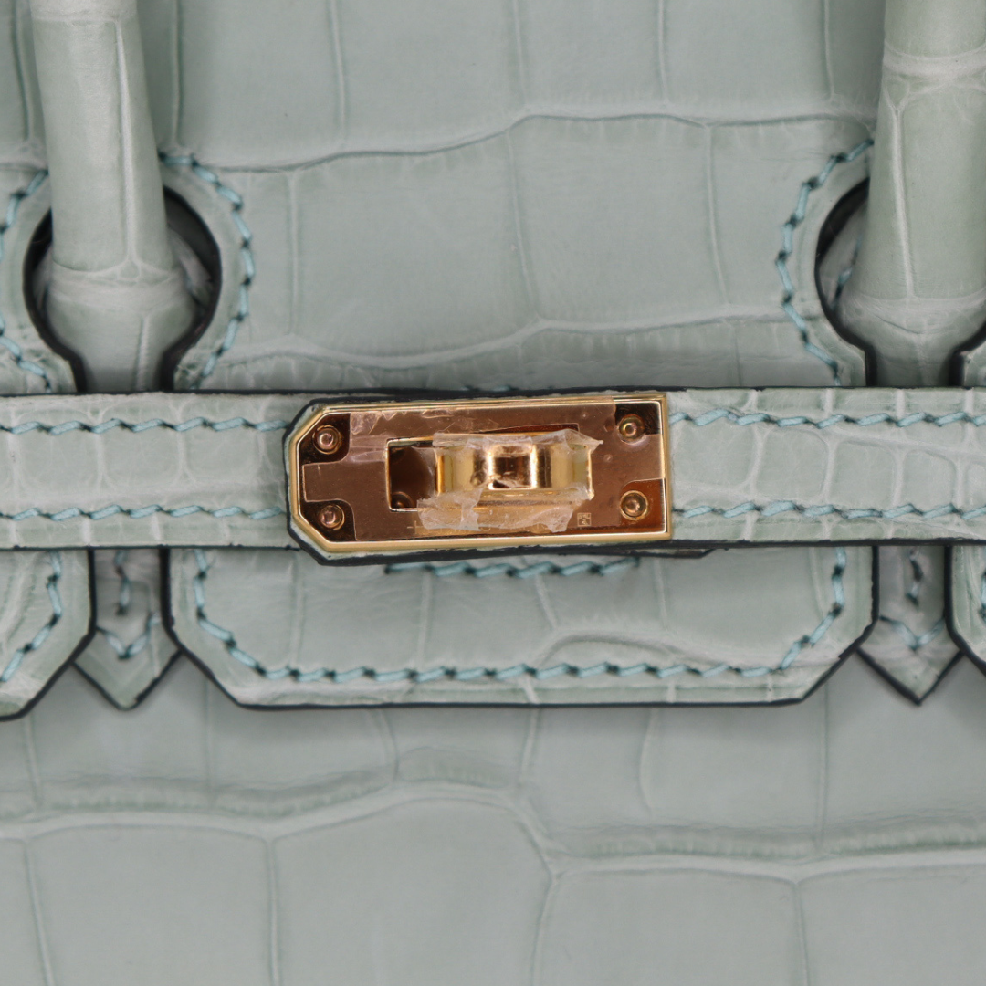 Hermès 20cm Birkin Sellier Vert D'eau Matte Alligator Gold Hardware