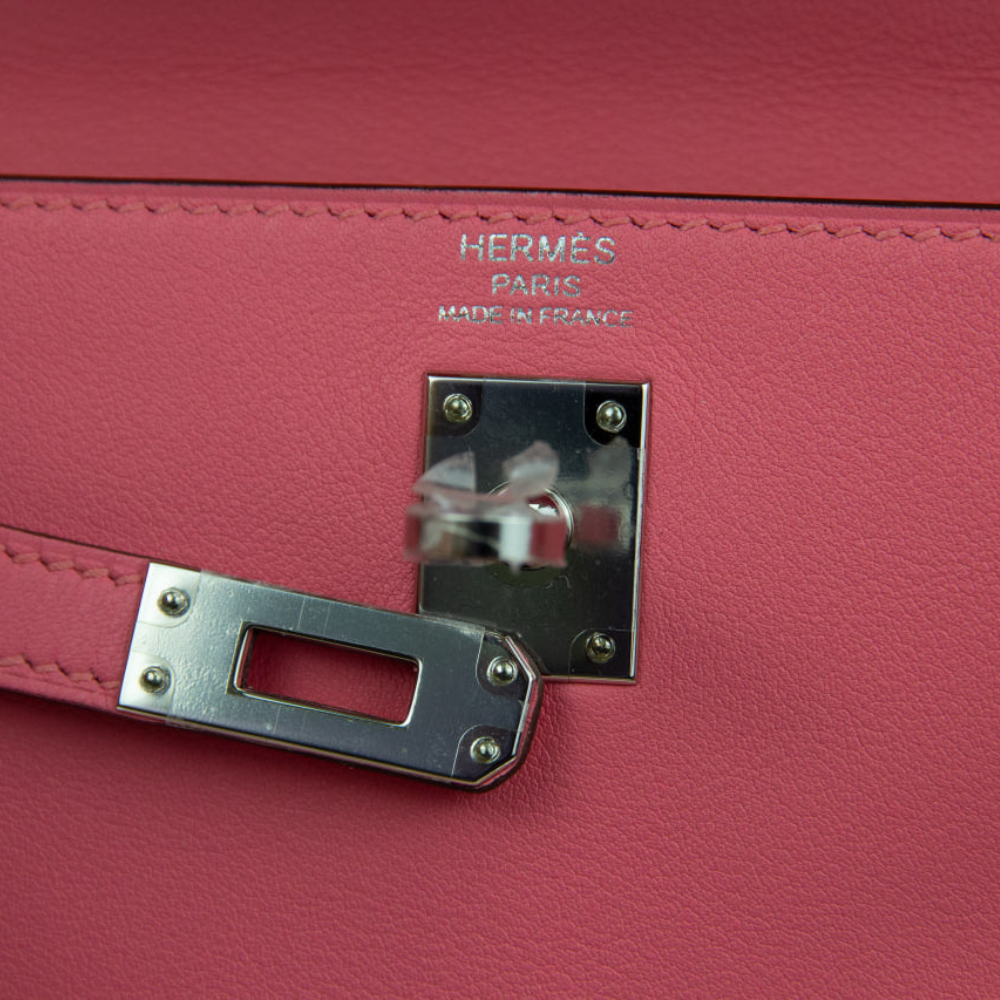 Hermes Kelly 25 Retourne Pink Azalee Swift Leather with Palladium Hardware