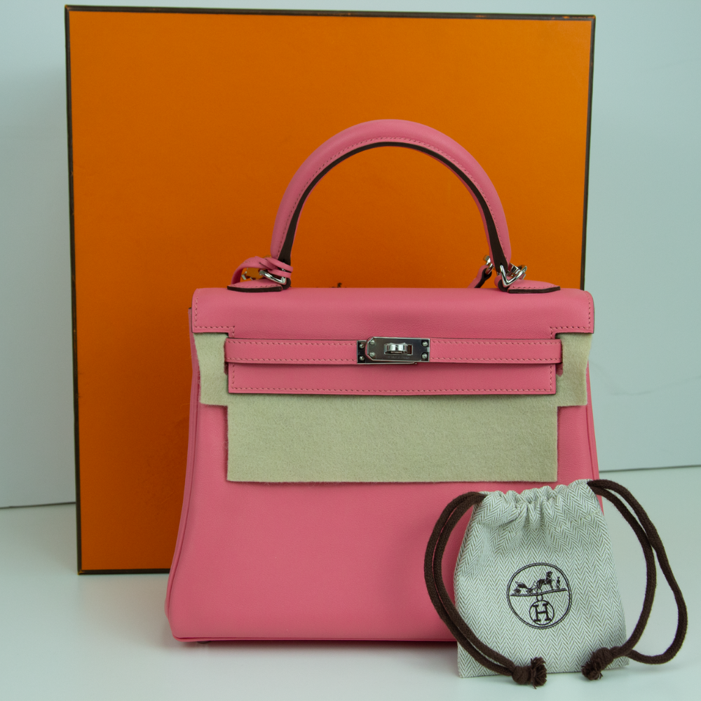 Hermes Kelly 25 Retourne Pink Azalee Swift Leather with Palladium Hardware