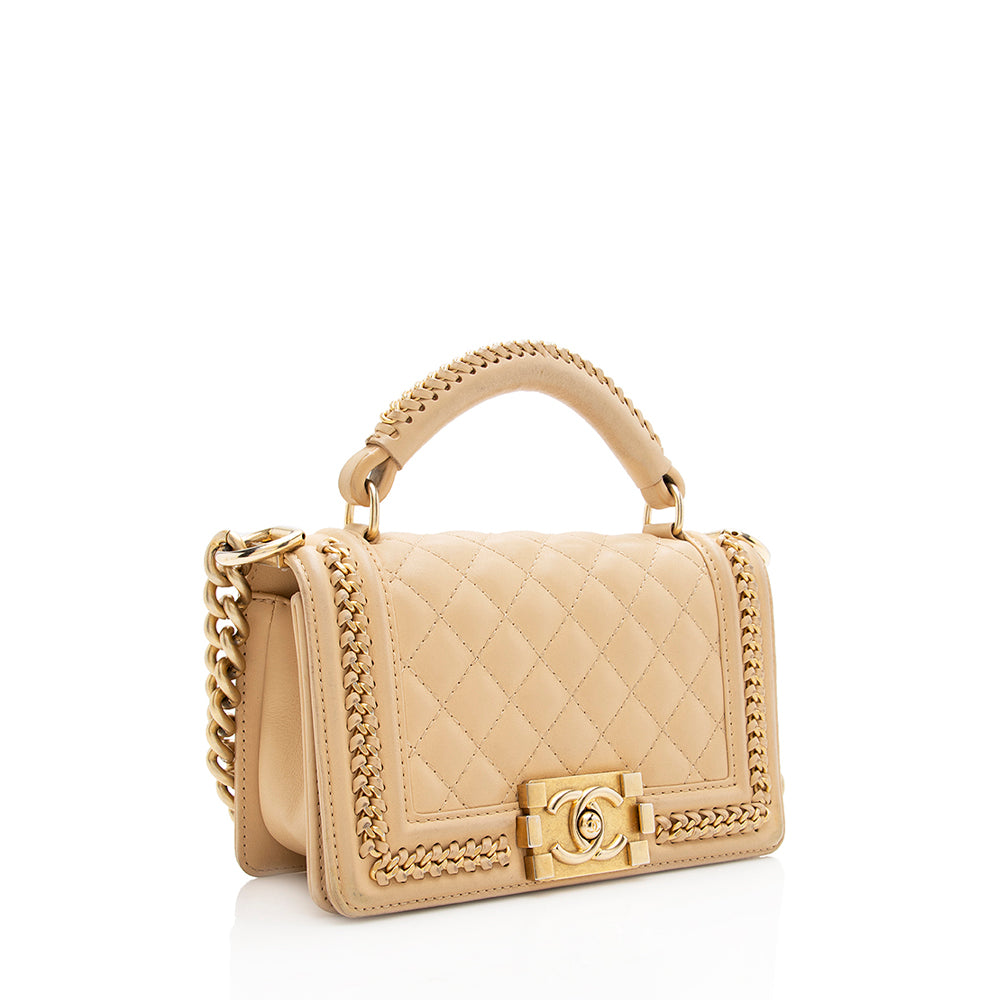 Chanel Lambskin Chain Top Handle Small Boy Bag