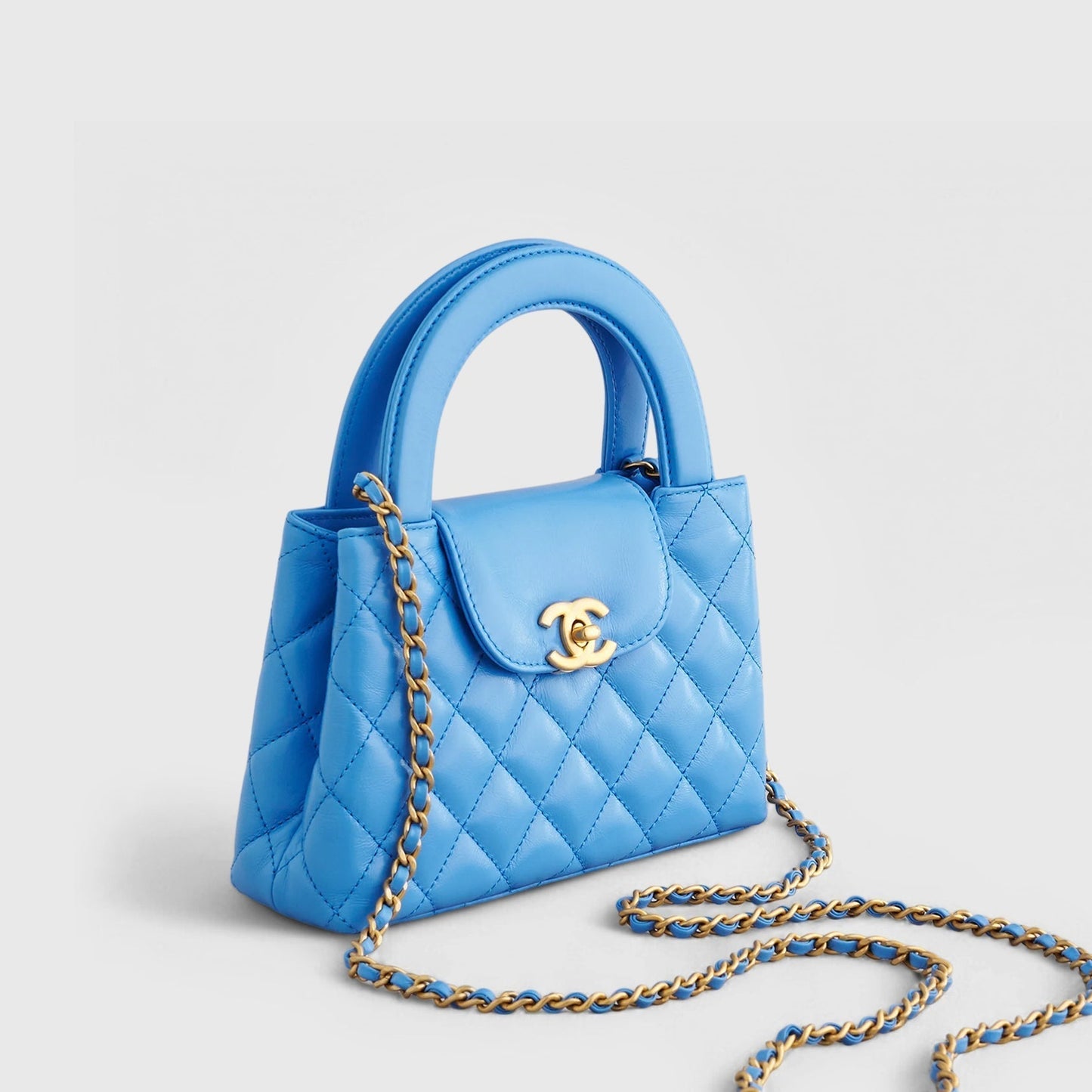 Chanel Shopping Bag Mini Calfskin Blue Gold Hardware