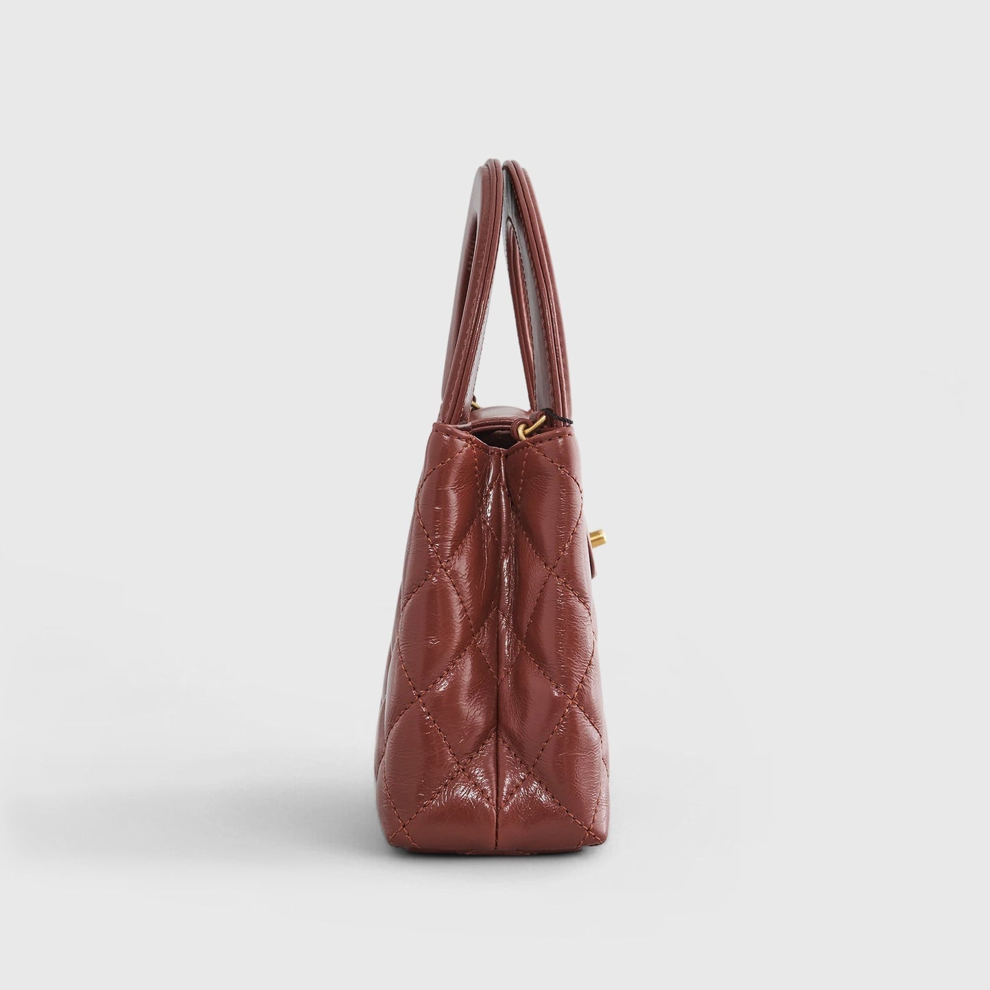 Chanel Shopping Bag Mini Shiny Calfskin Brown Gold Hardware
