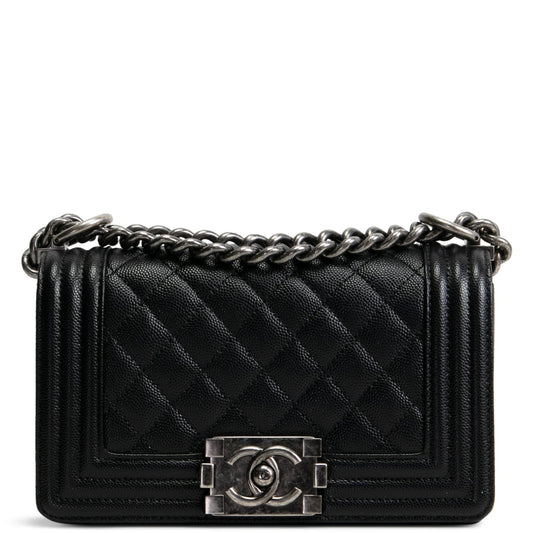 CHANEL Caviar Quilted Boy Flap Bag Small- Black
