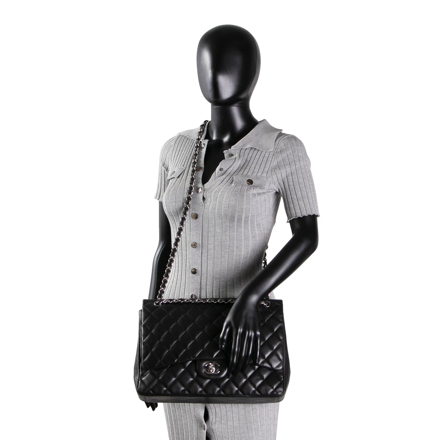 CHANEL Maxi Single Flap Quilted Lambskin- Black - OUTLET FINAL SALE