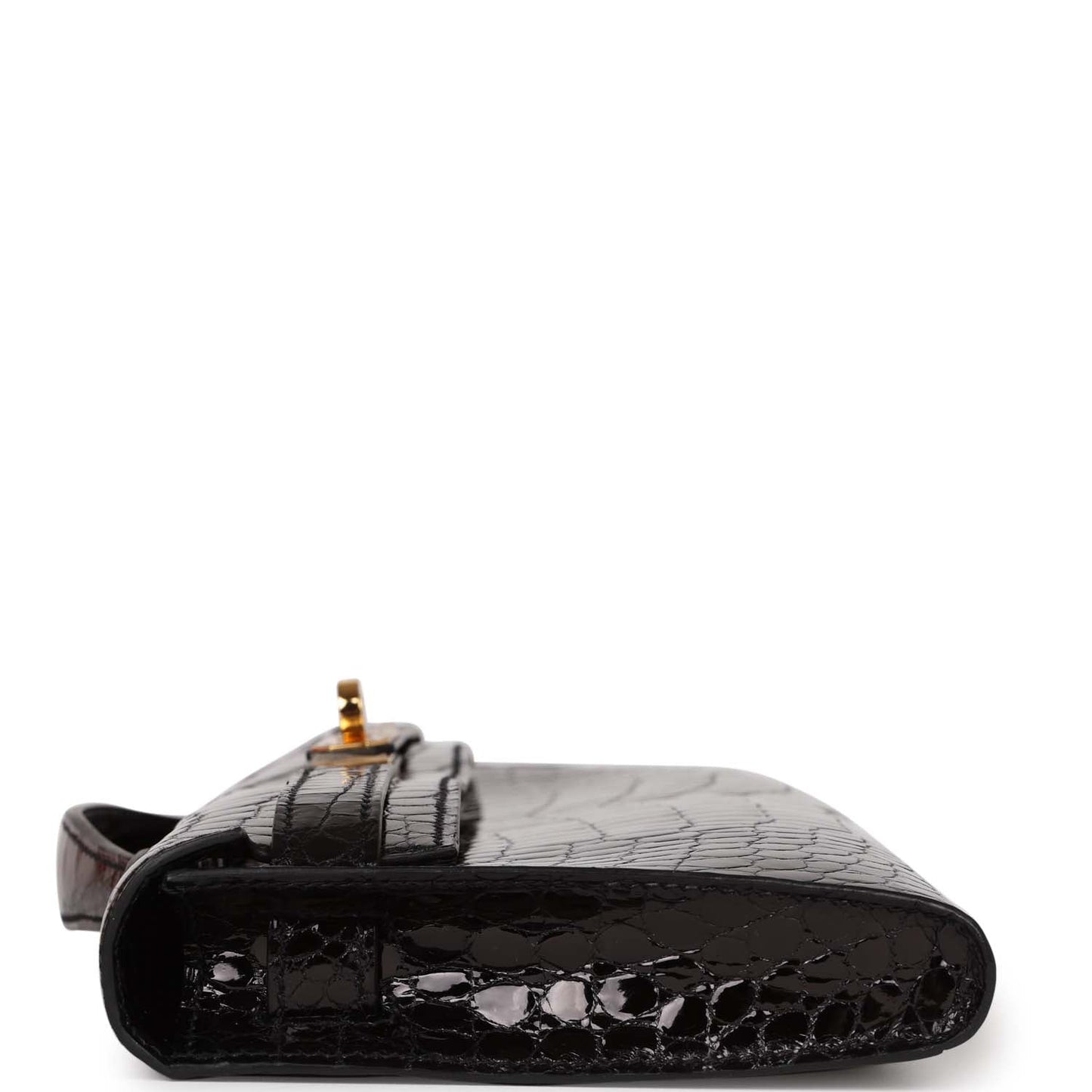 Hermès Kelly Cut Black Shiny Porosus Crocodile Gold Hardware