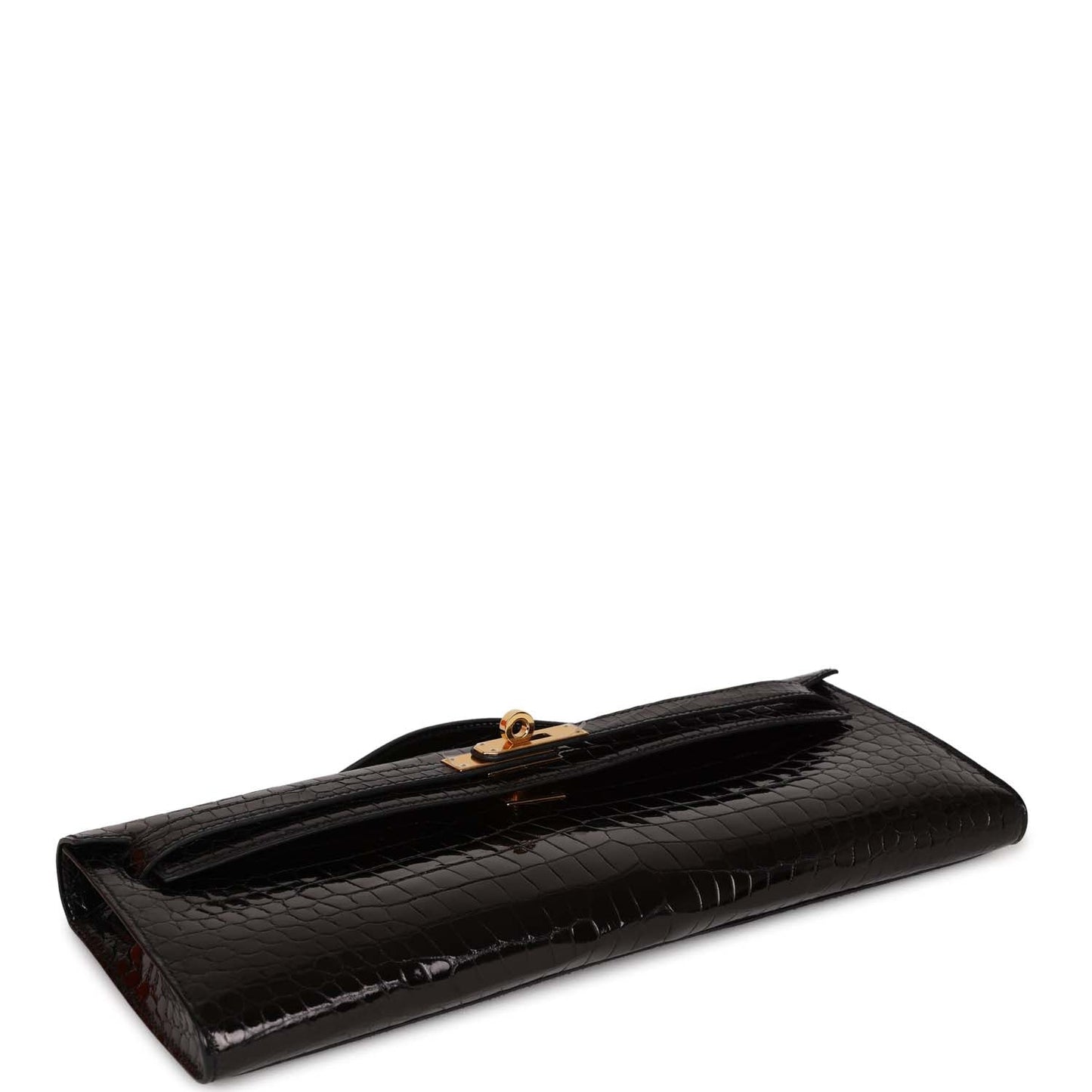 Hermès Kelly Cut Black Shiny Porosus Crocodile Gold Hardware