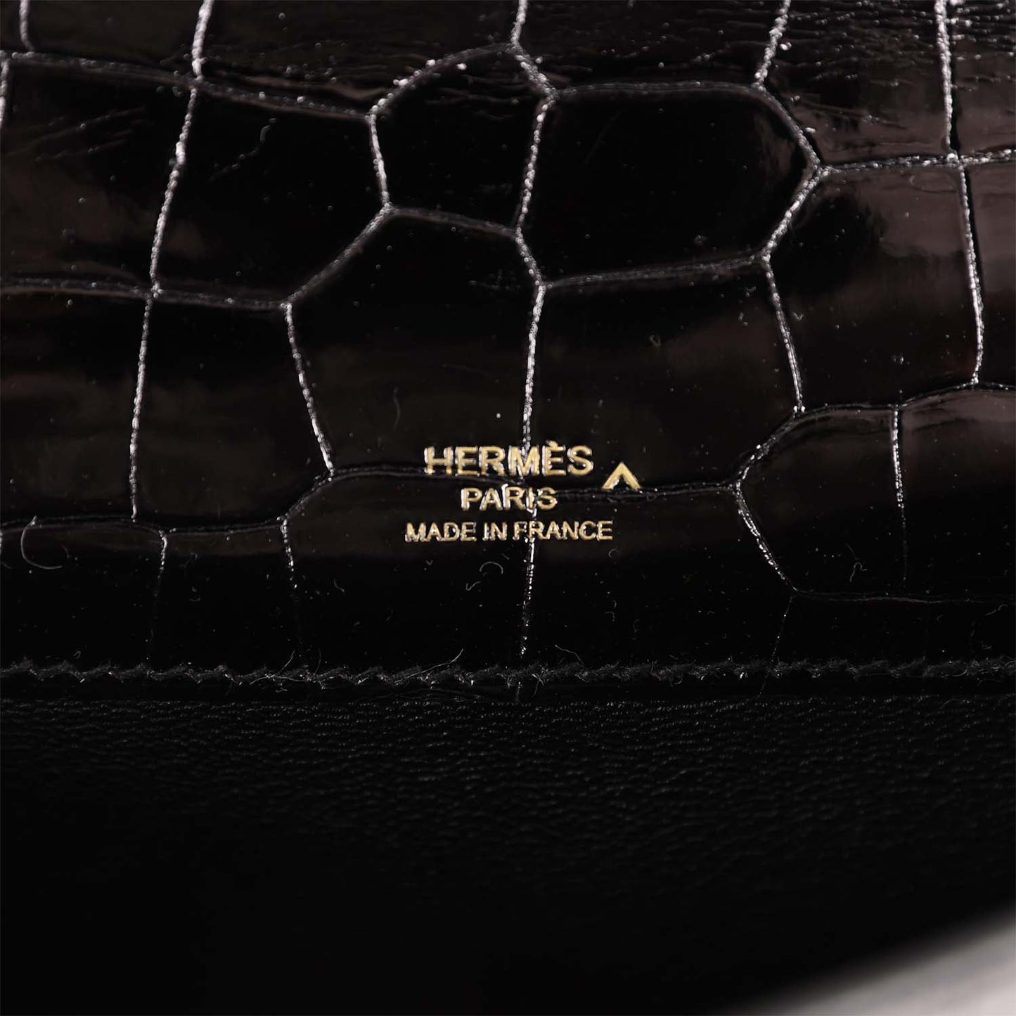Hermès Kelly Cut Black Shiny Porosus Crocodile Gold Hardware
