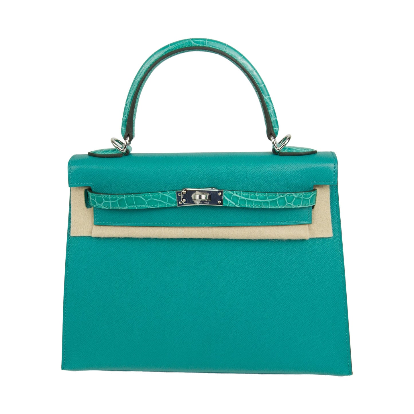 Hermes Kelly 25 Sellier Vert Verone Madame and Shiny Niloticus Crocodile with Palladium Hardware