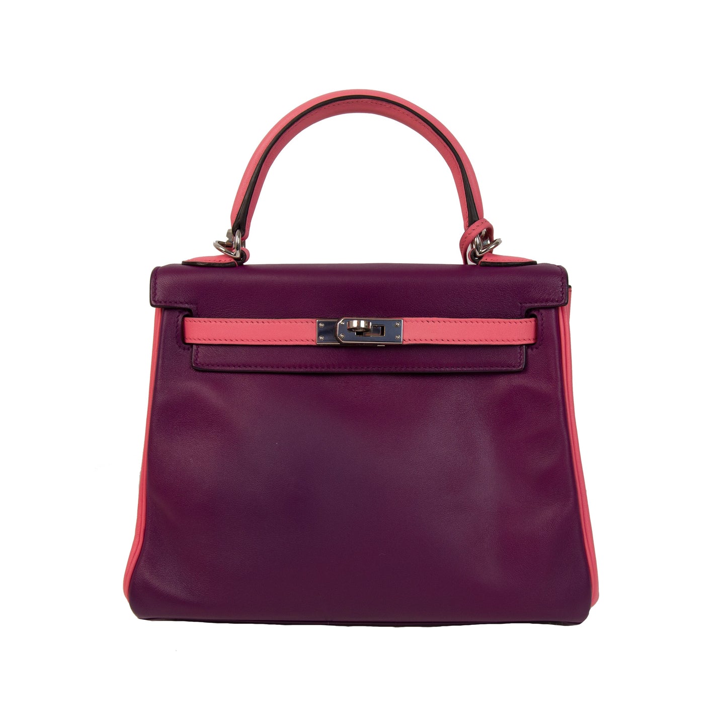 Hermes Kelly 25 Retourne Bubblegum & Purple Swift Leather with Palladium Hardware