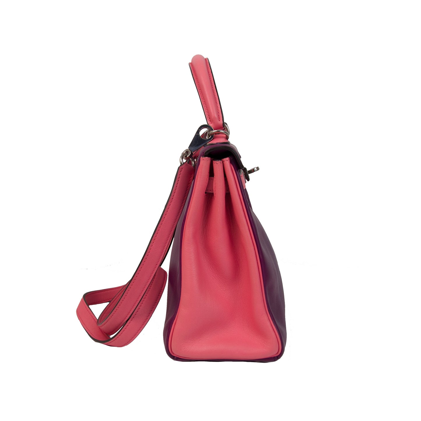 Hermes Kelly 25 Retourne Bubblegum & Purple Swift Leather with Palladium Hardware
