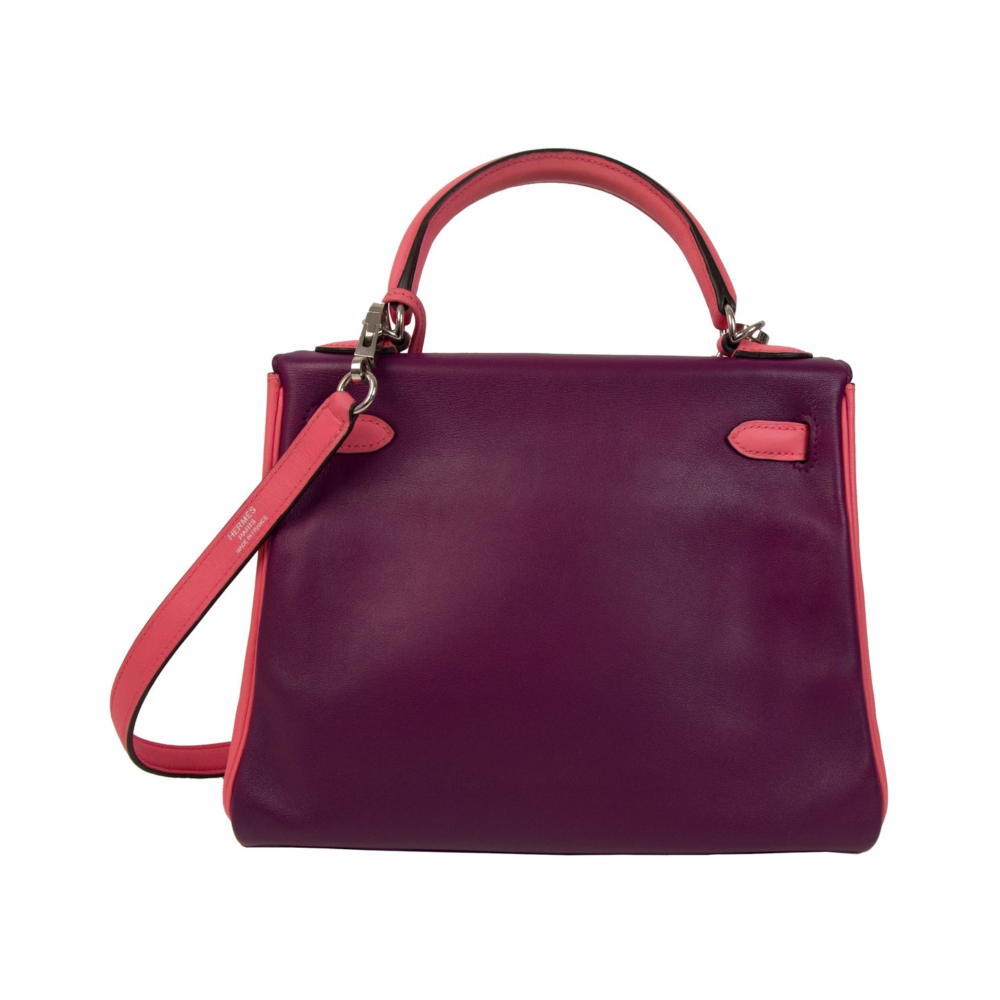 Hermes Kelly 25 Retourne Bubblegum & Purple Swift Leather with Palladium Hardware
