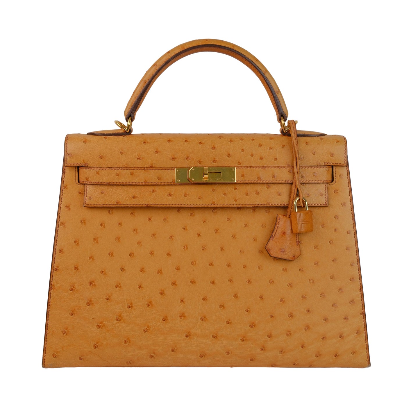 Hermes Kelly 32 Ostrich Kelly Sellier with Gold Hardware
