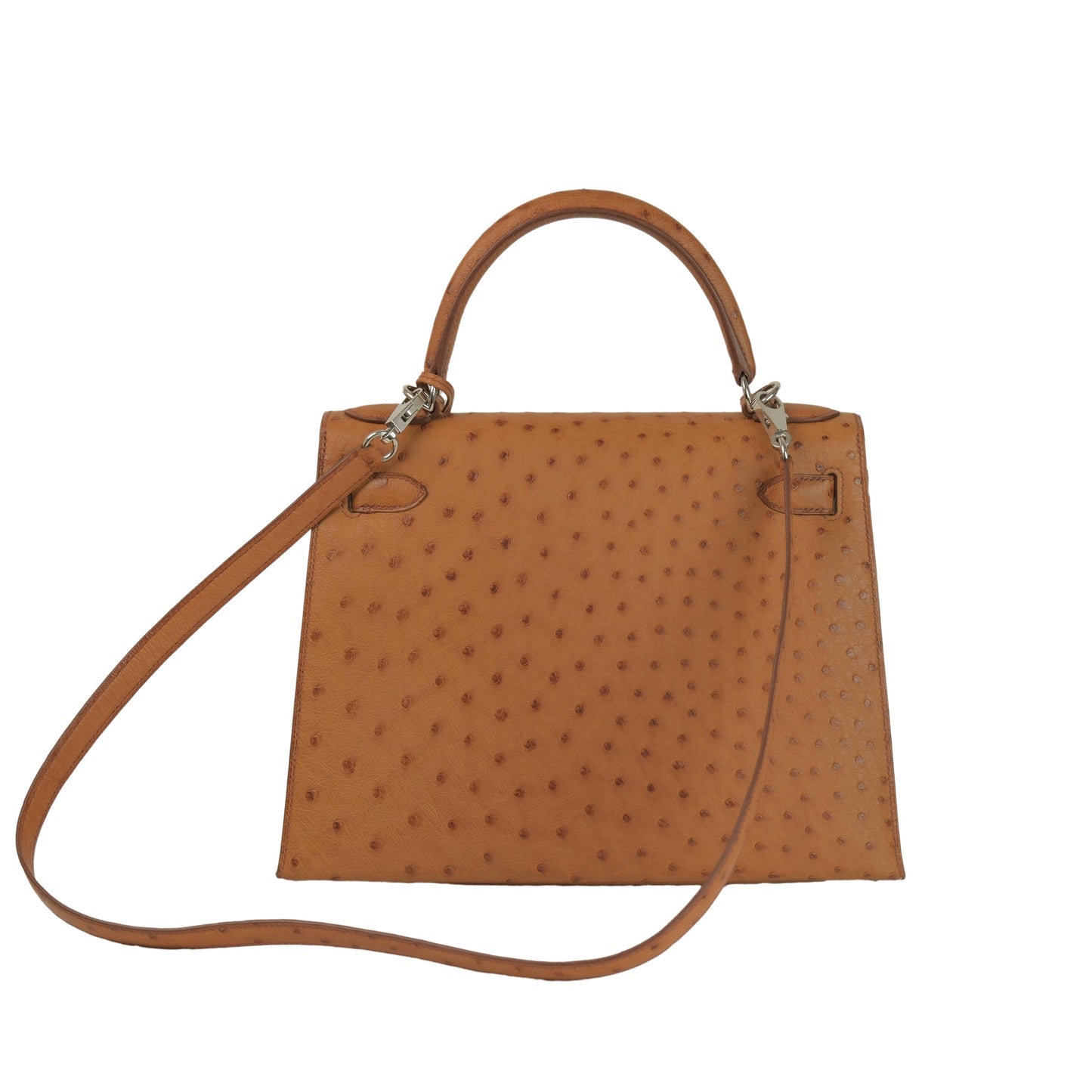 Hermes Kelly 28 Sellier Cognac Ostrich with Palladium Hardware