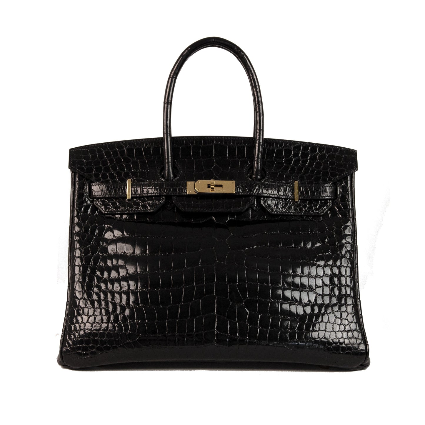 Hermes Birkin 35 Black Shiny Porosus Crocodile Gold Hardware