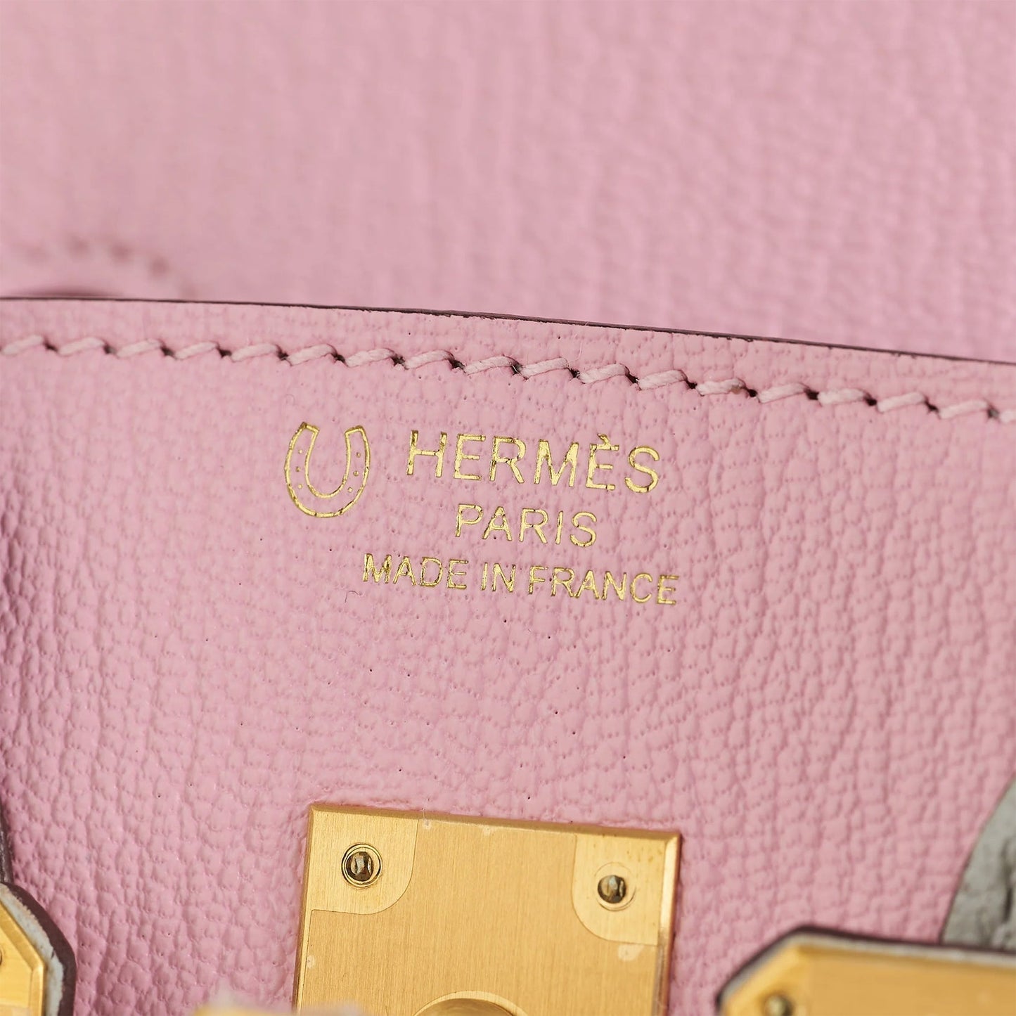 Hermès Birkin 25 Chevre Rose Sakura / Gris Perle Brushed Gold Hardware HSS