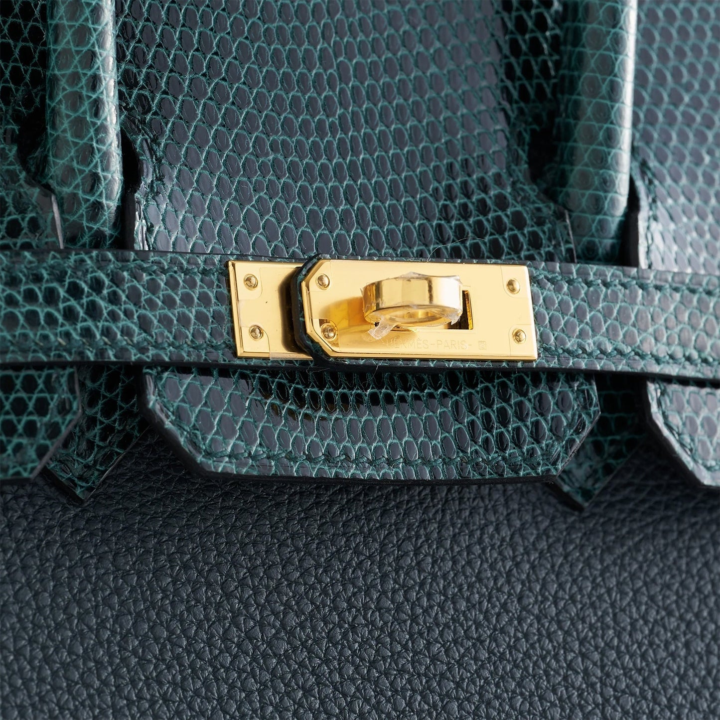 Hermès Birkin Touch 25 Lizard, Togo Vert Cypress/Vert Rousseau Gold Hardware