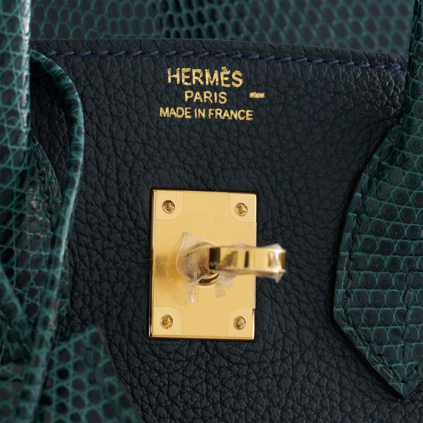 Hermès Birkin Touch 25 Lizard, Togo Vert Cypress/Vert Rousseau Gold Hardware