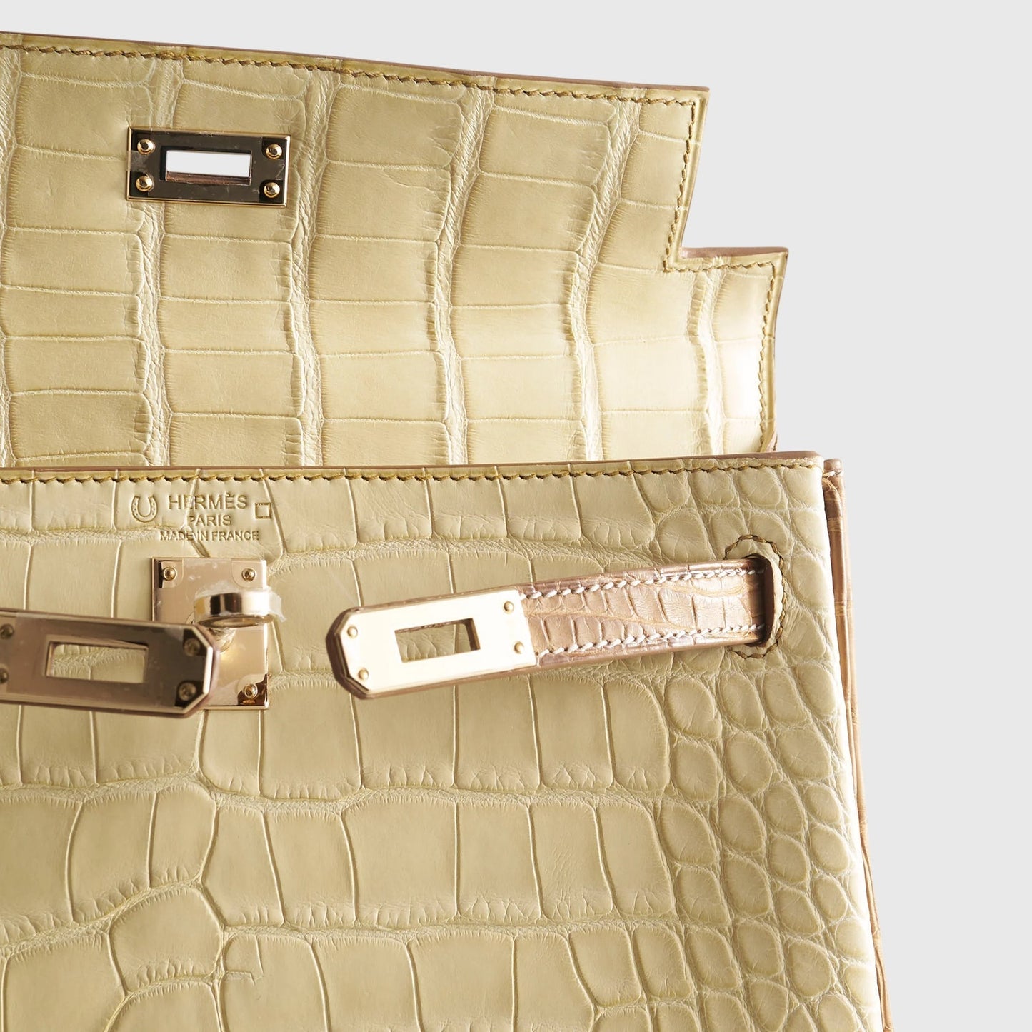 Hermès Kelly 25 Alligator Vanille / Gold Sellier HSS Matte Rose Gold Hardware