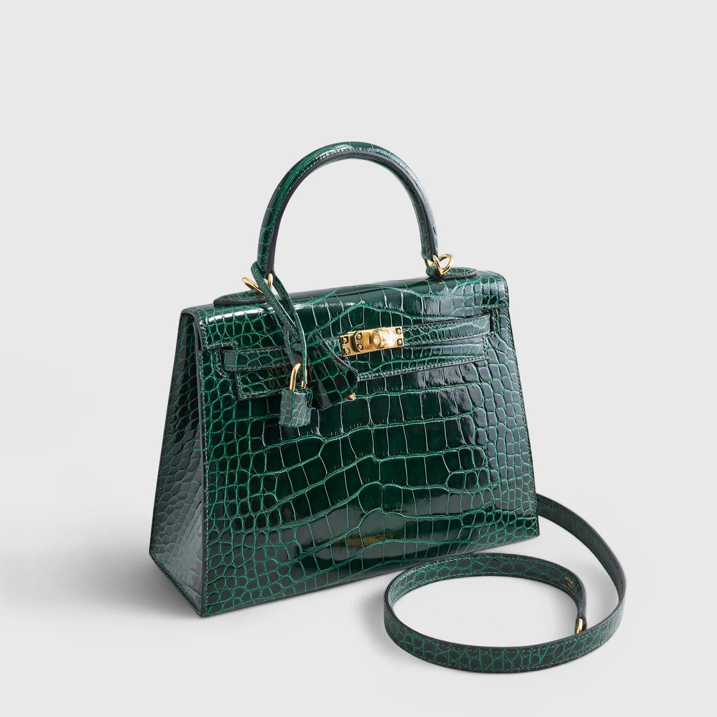 Hermès Kelly 25 Alligator Vert Fonce Shiny Gold Hardware