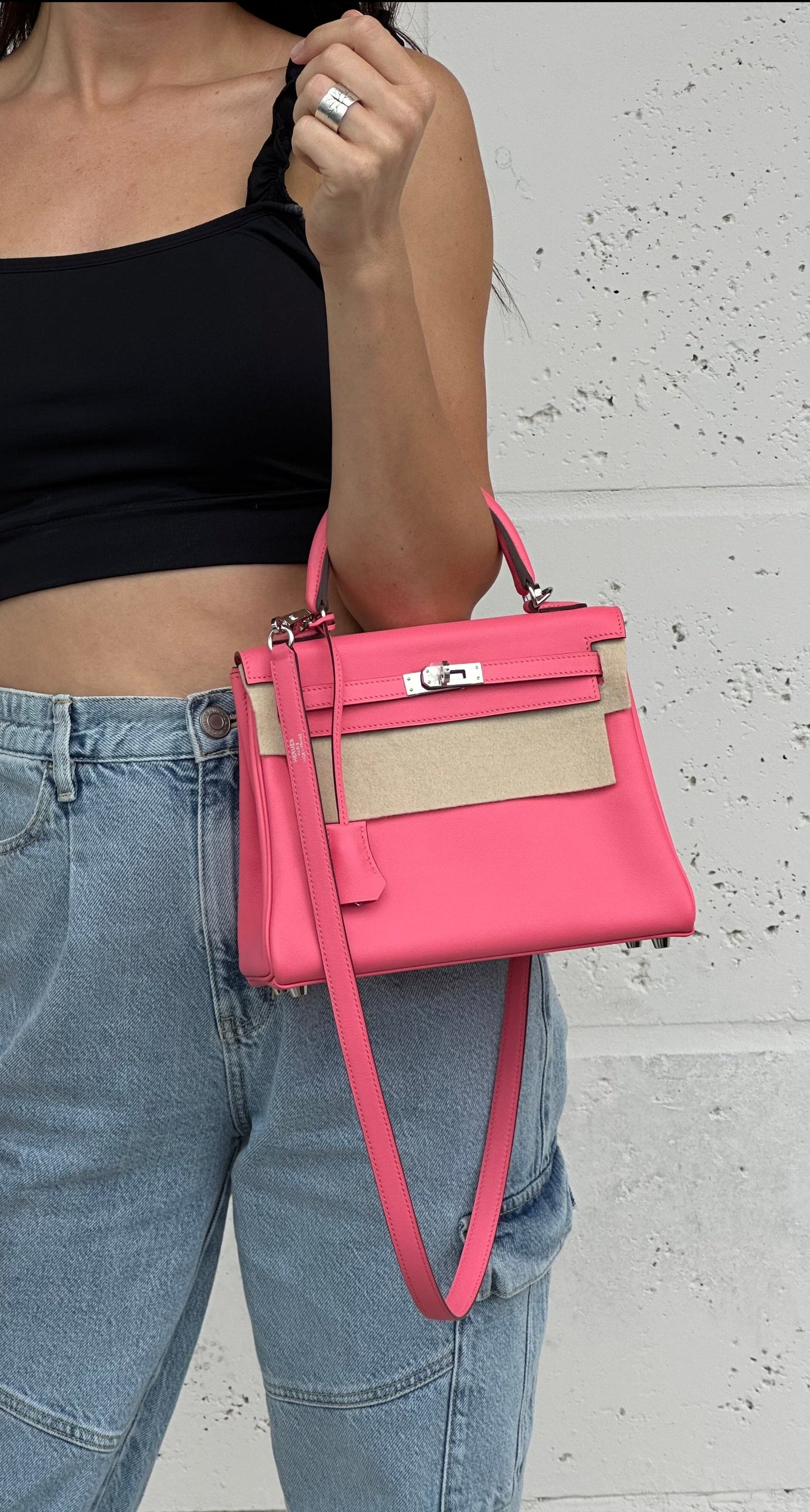 Hermes Kelly 25 Retourne Pink Azalee Swift Leather with Palladium Hardware