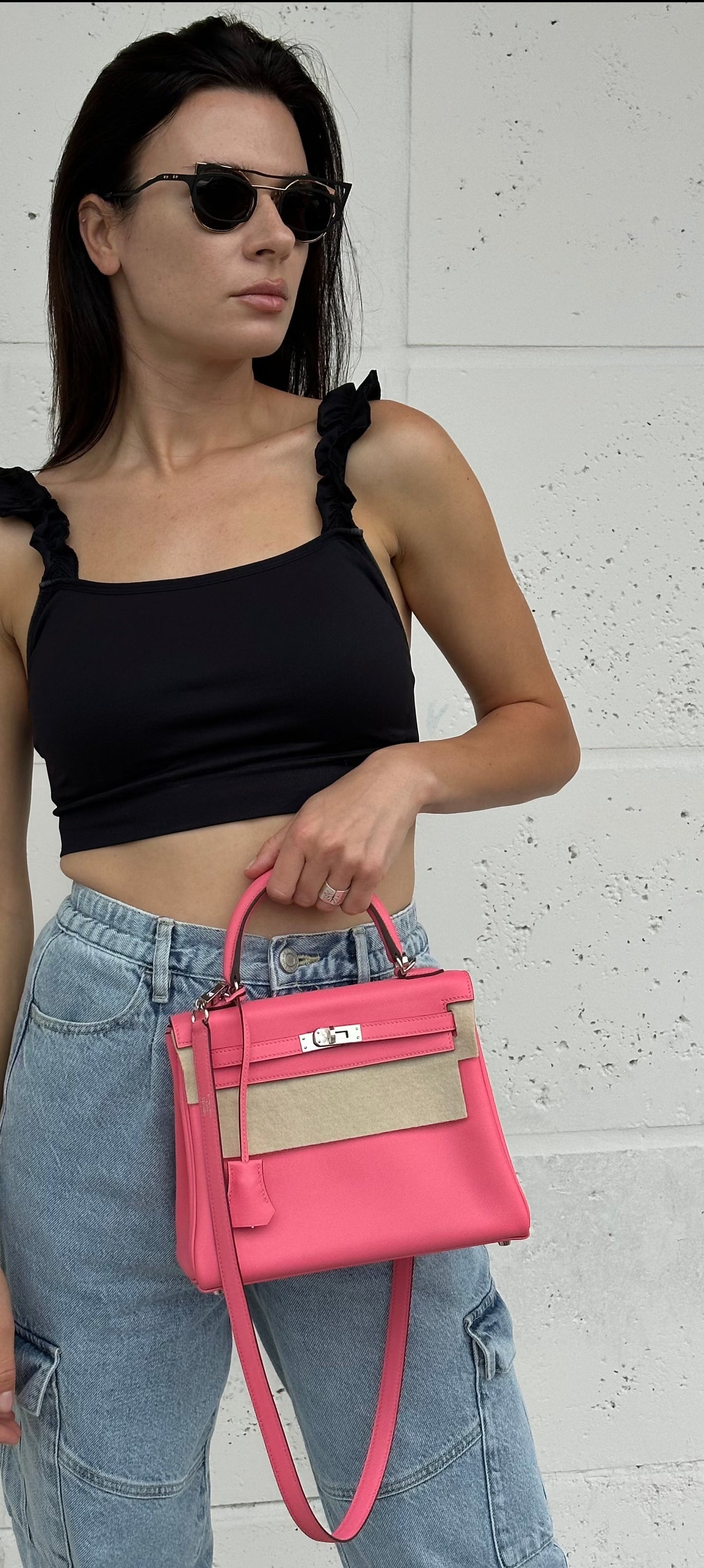 Hermes Kelly 25 Retourne Pink Azalee Swift Leather with Palladium Hardware