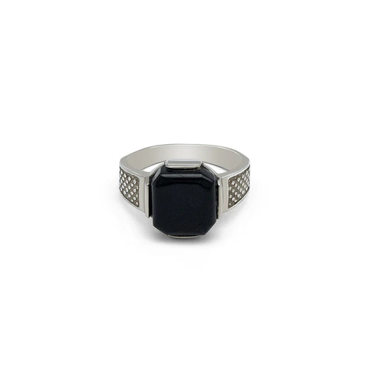 Ironclad - Black Jasper Silver Ring For Men