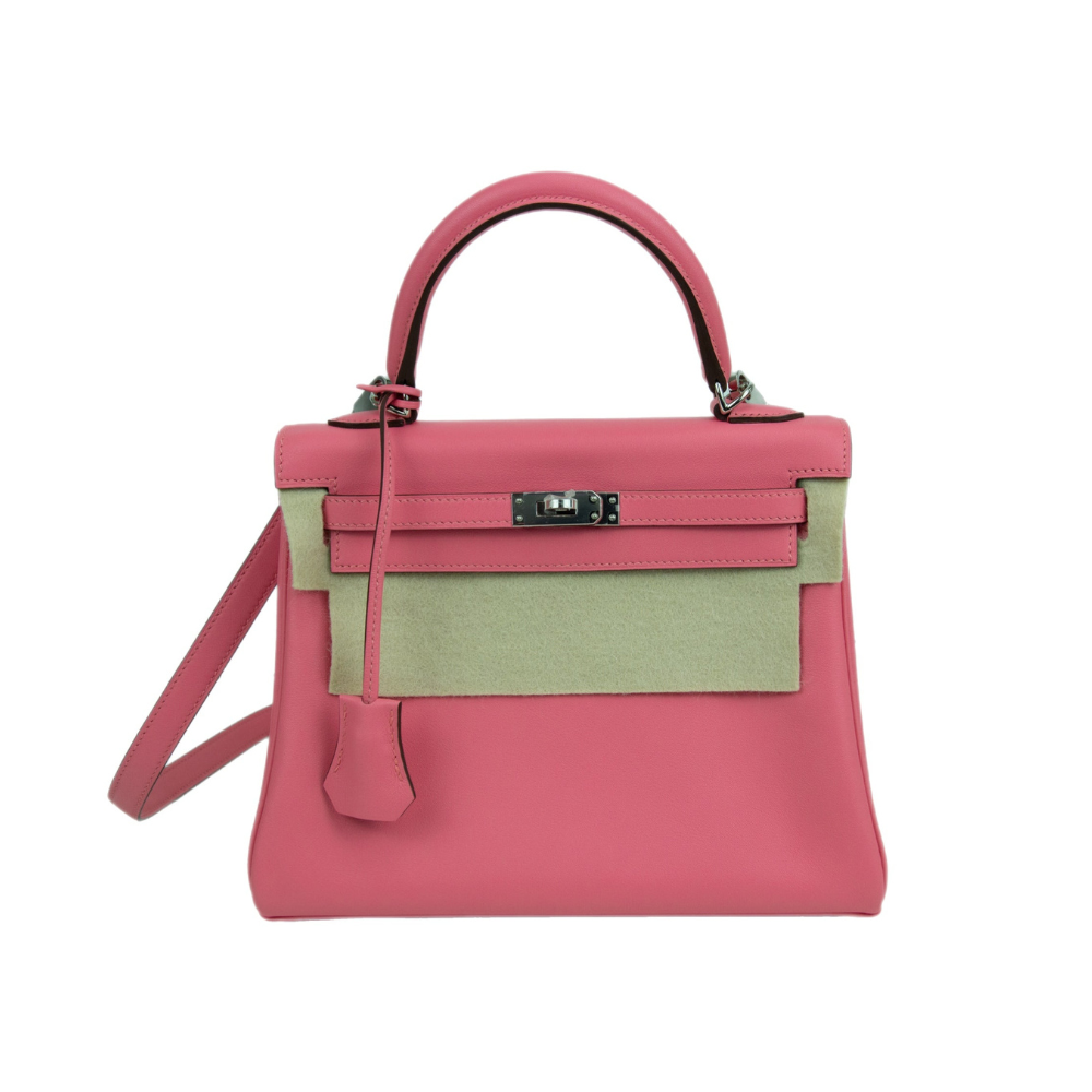 Hermes Kelly 25 Retourne Pink Azalee Swift Leather with Palladium Hardware