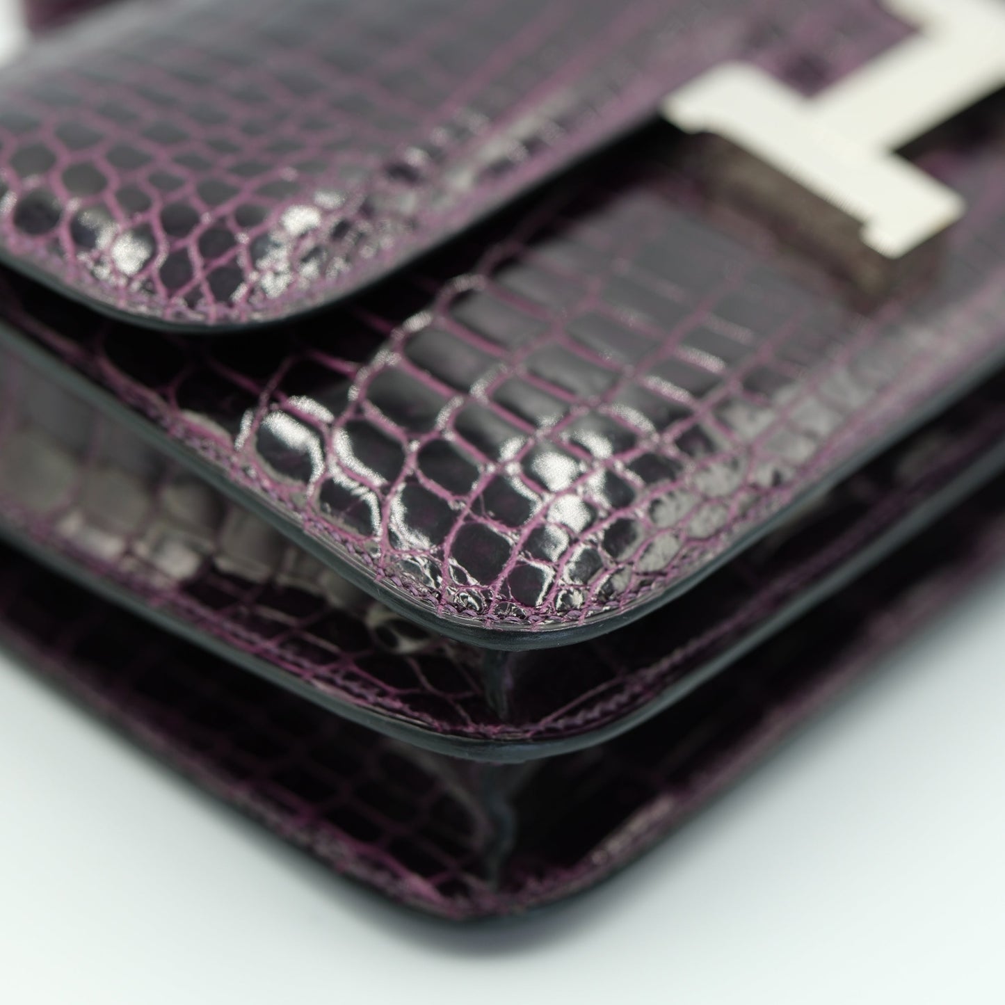 Hermes Constance Elan 25 Amethyst Shiny Niloticus Crocodile with Palladium Hardware