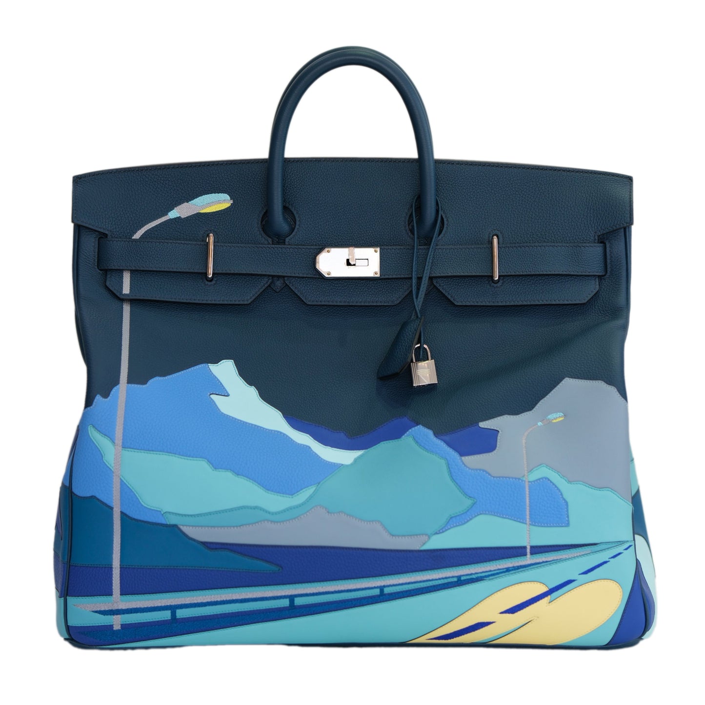 Hermes Birkin HAC 50 Bleu de Prusse Togo, Swift, and Clemence Endless Road with Palladium Hardware