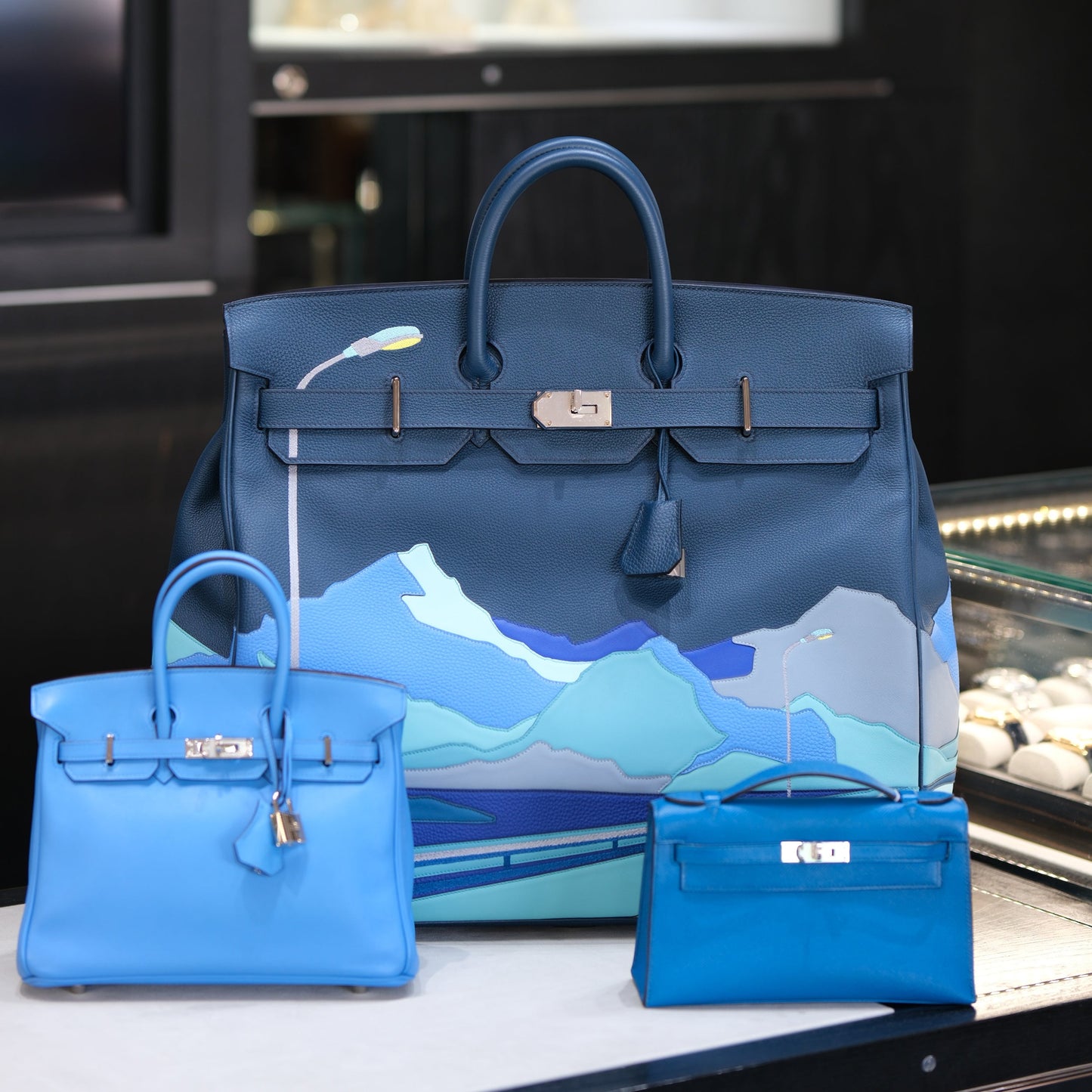 Hermes Birkin HAC 50 Bleu de Prusse Togo, Swift, and Clemence Endless Road with Palladium Hardware
