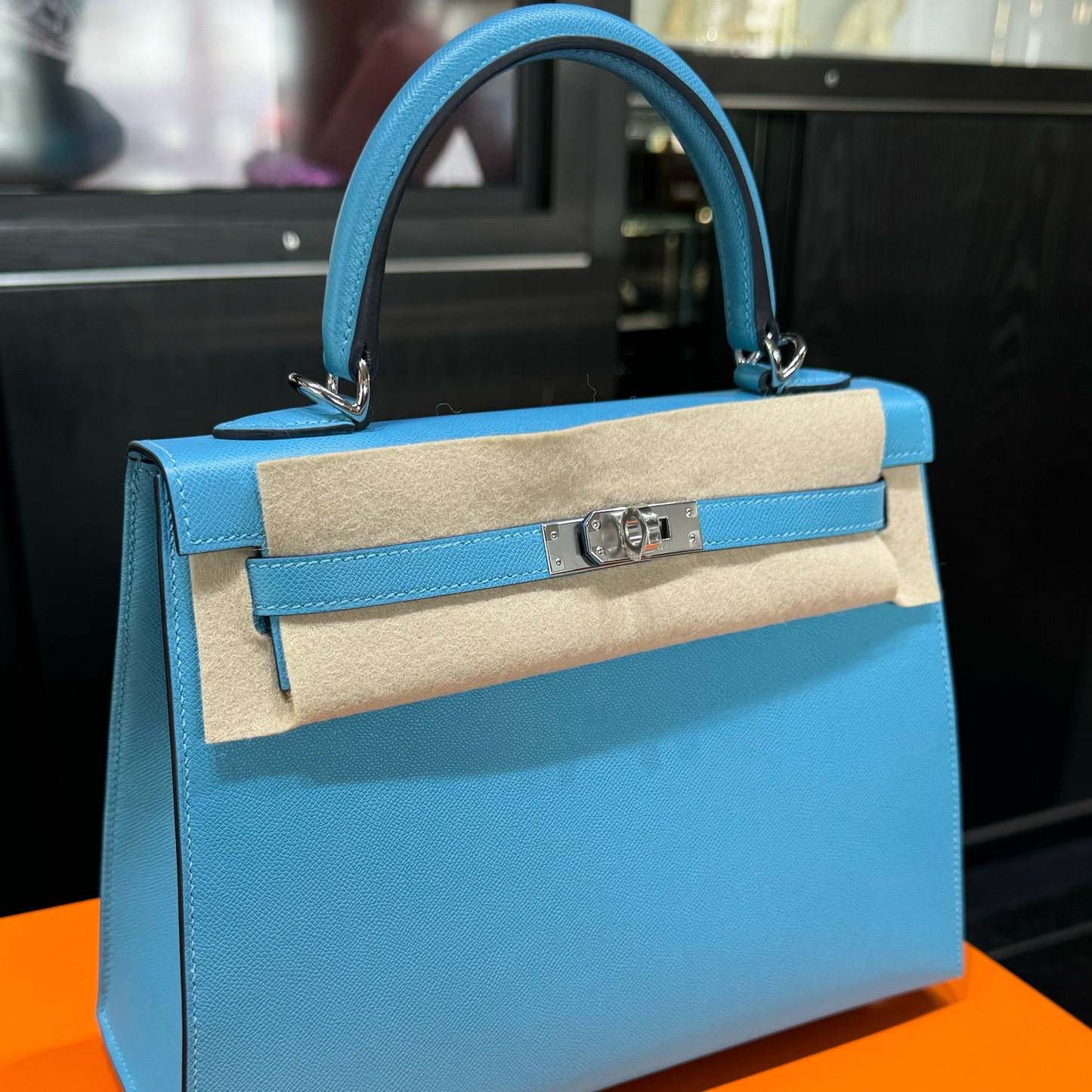 Hermes Kelly 25 Sellier Bleu du Nord Epsom with Palladium Hardware
