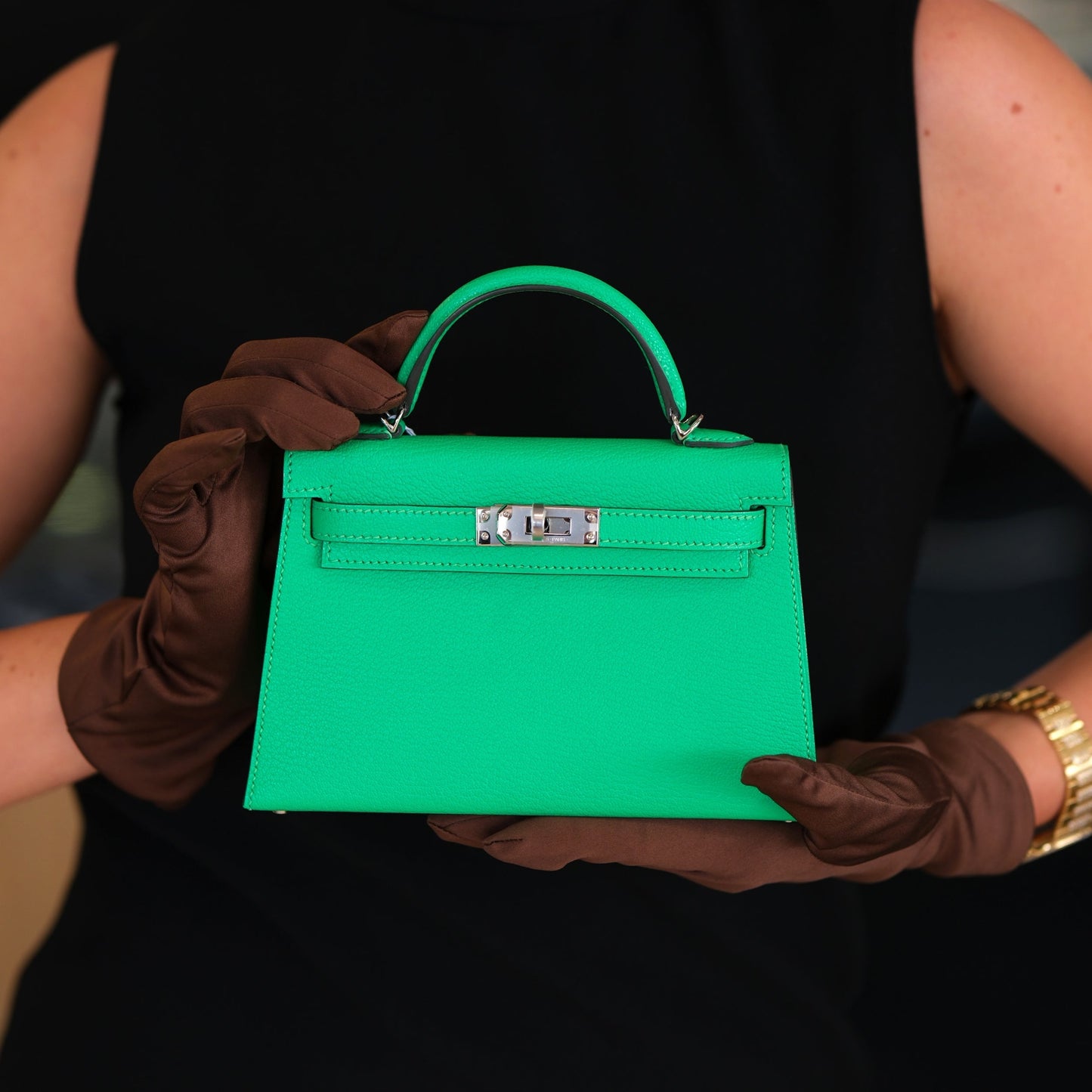 Hermes Mini Kelly II Sellier 20 Vert Comics Chèvre Mysore with Palladium Hardware