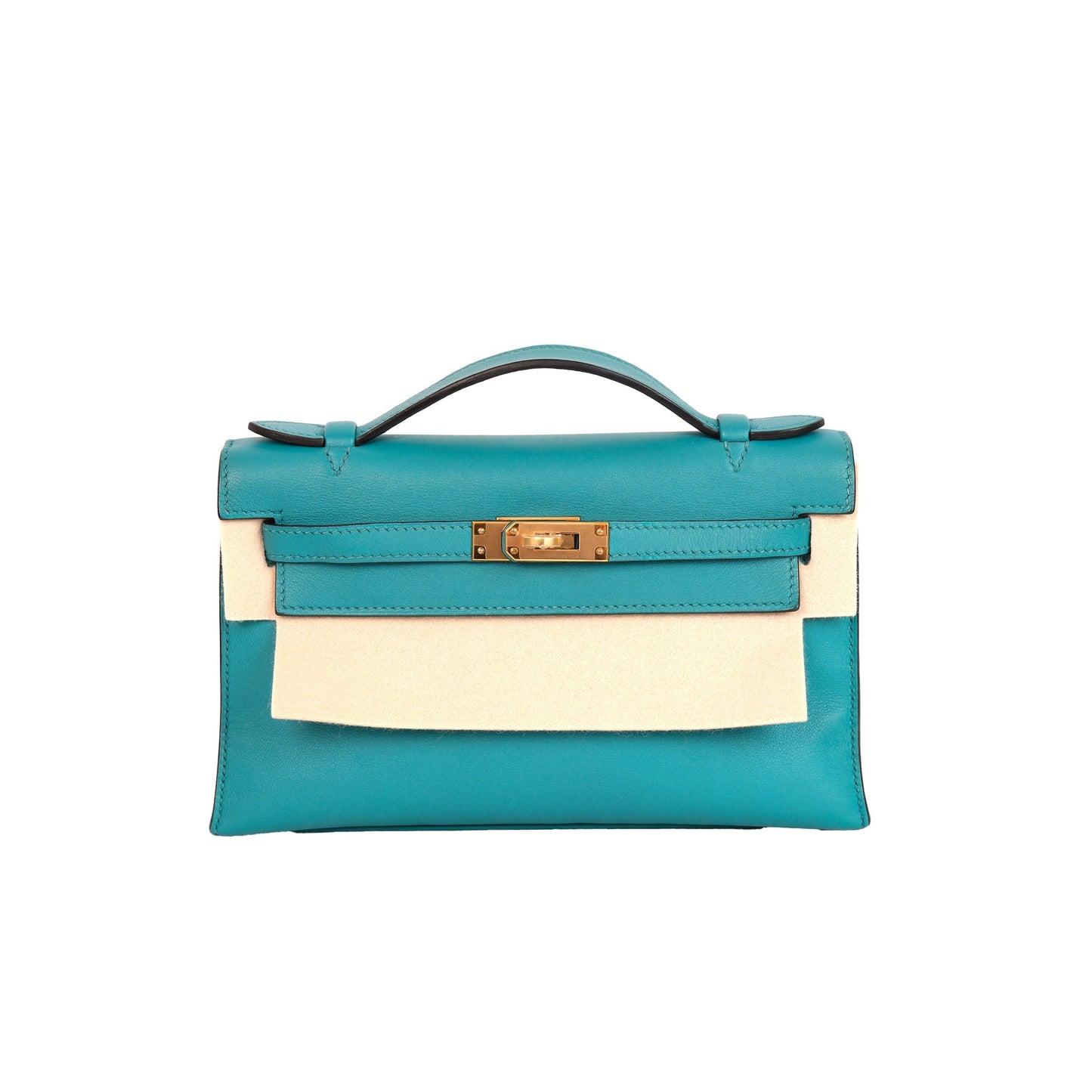 Hermes Kelly Pochette Bleu Paon Swift Gold Hardware