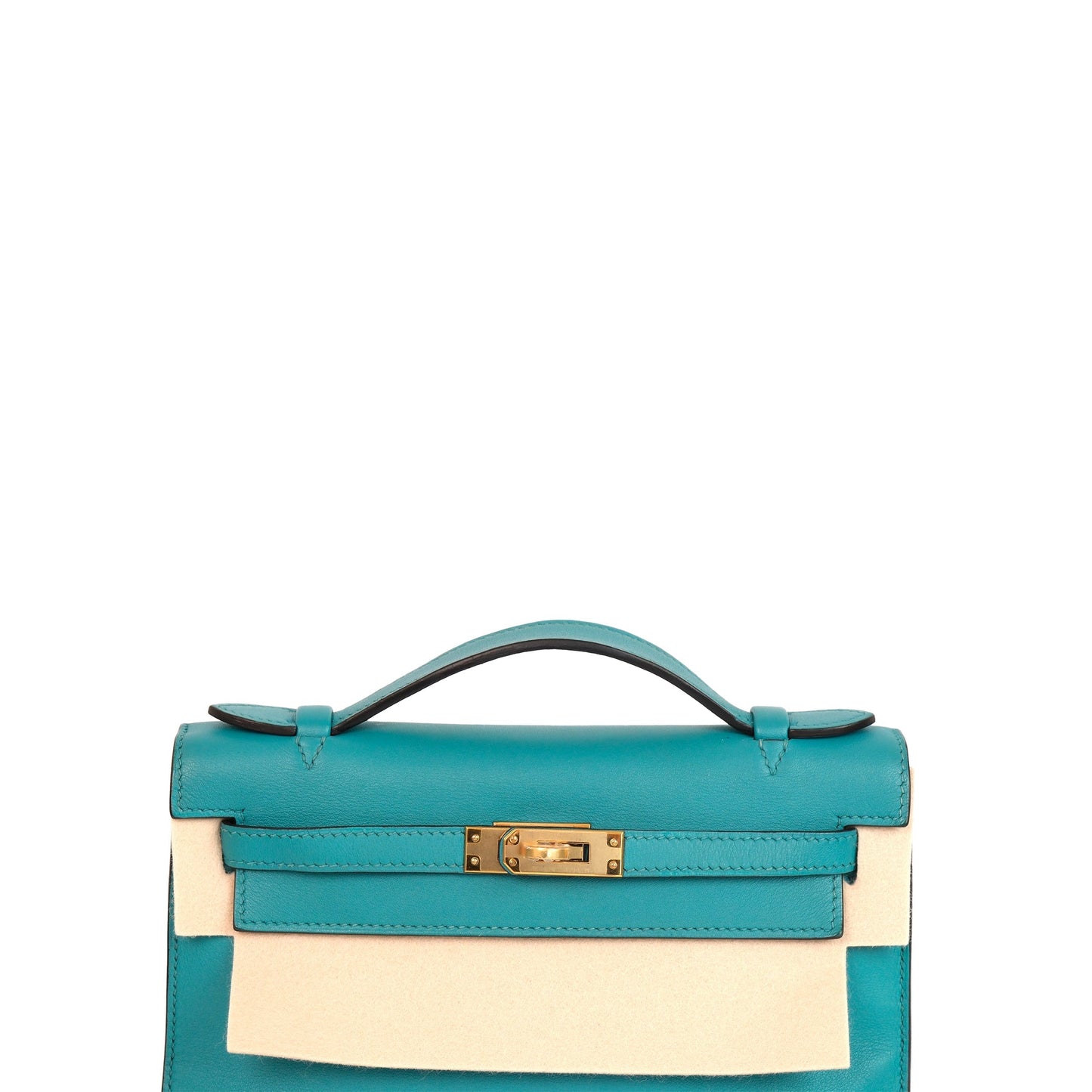 Hermes Kelly Pochette Bleu Paon Swift Gold Hardware