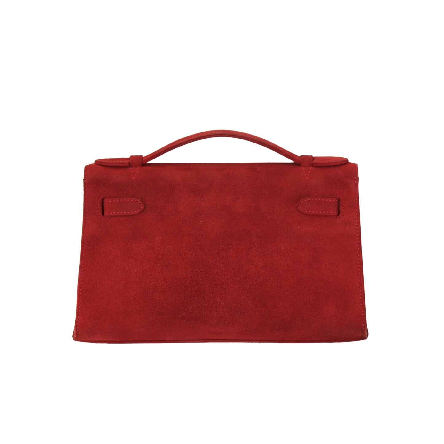 Hermes Kelly Pochette Rubis Veau Doblis Suede with Palladium Hardware