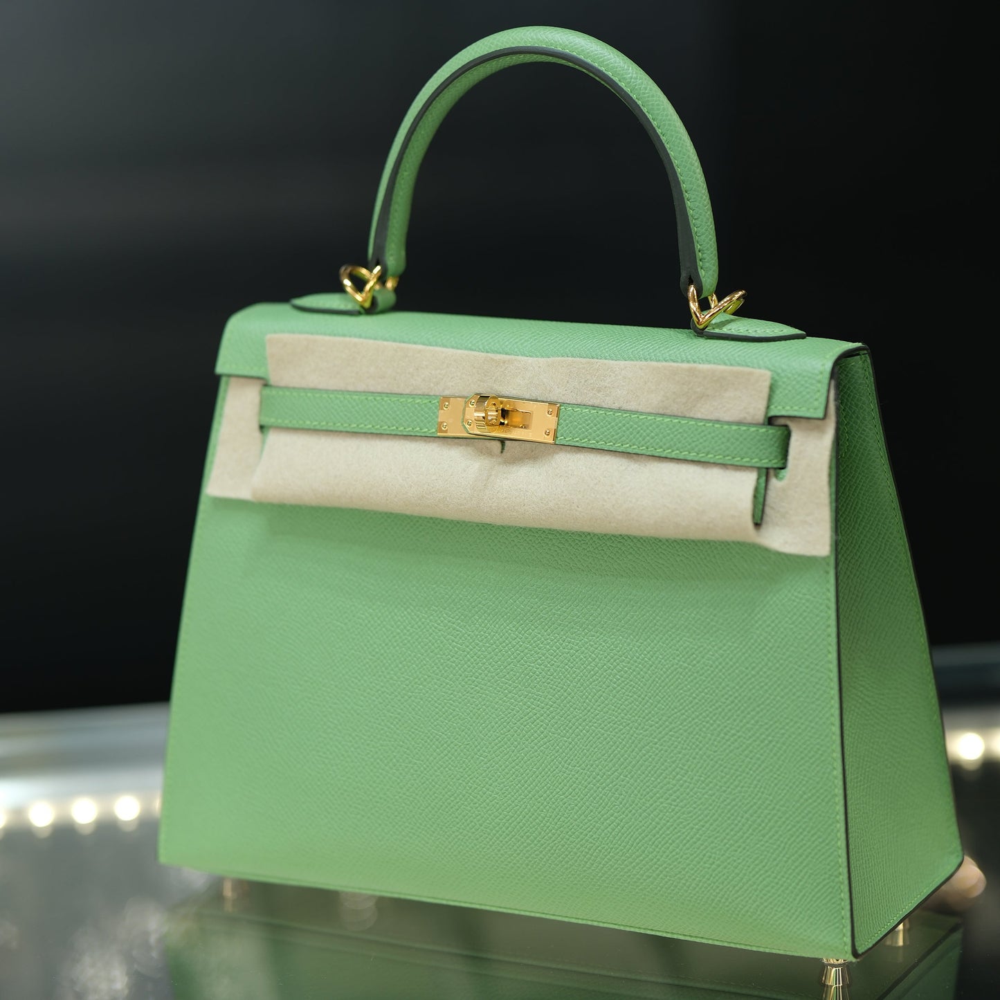 Hermes Kelly 25 Sellier Vert Criquet Epsom with Gold Hardware