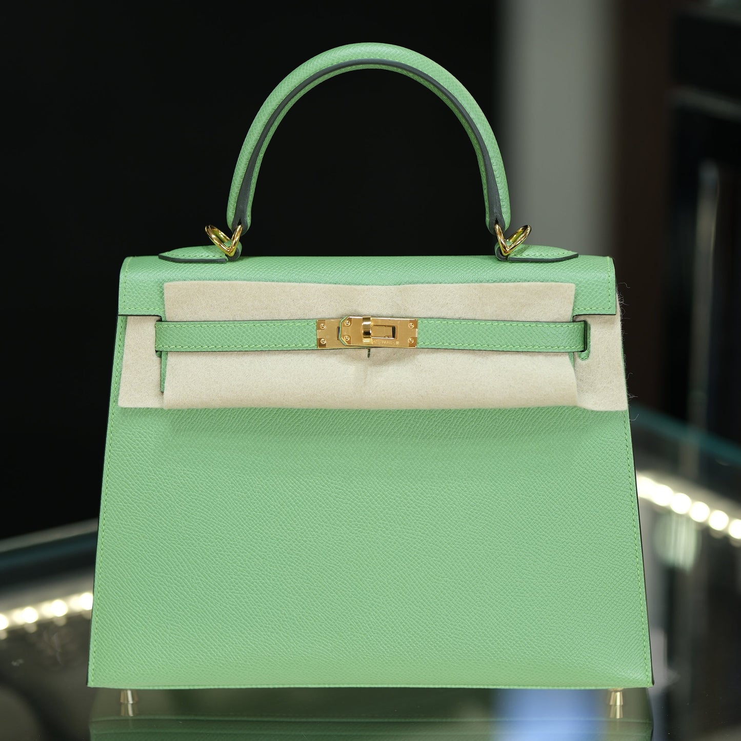 Hermes Kelly 25 Sellier Vert Criquet Epsom with Gold Hardware