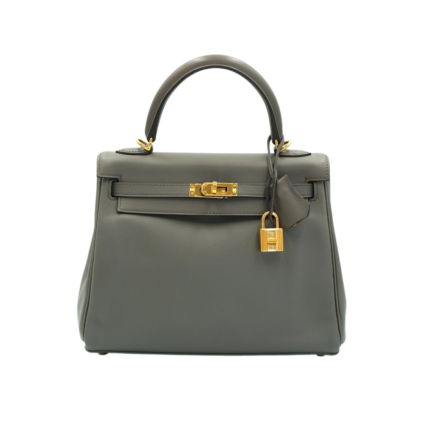Hermes Kelly 25 Gris Etain Swift Retourne with Gold Hardware