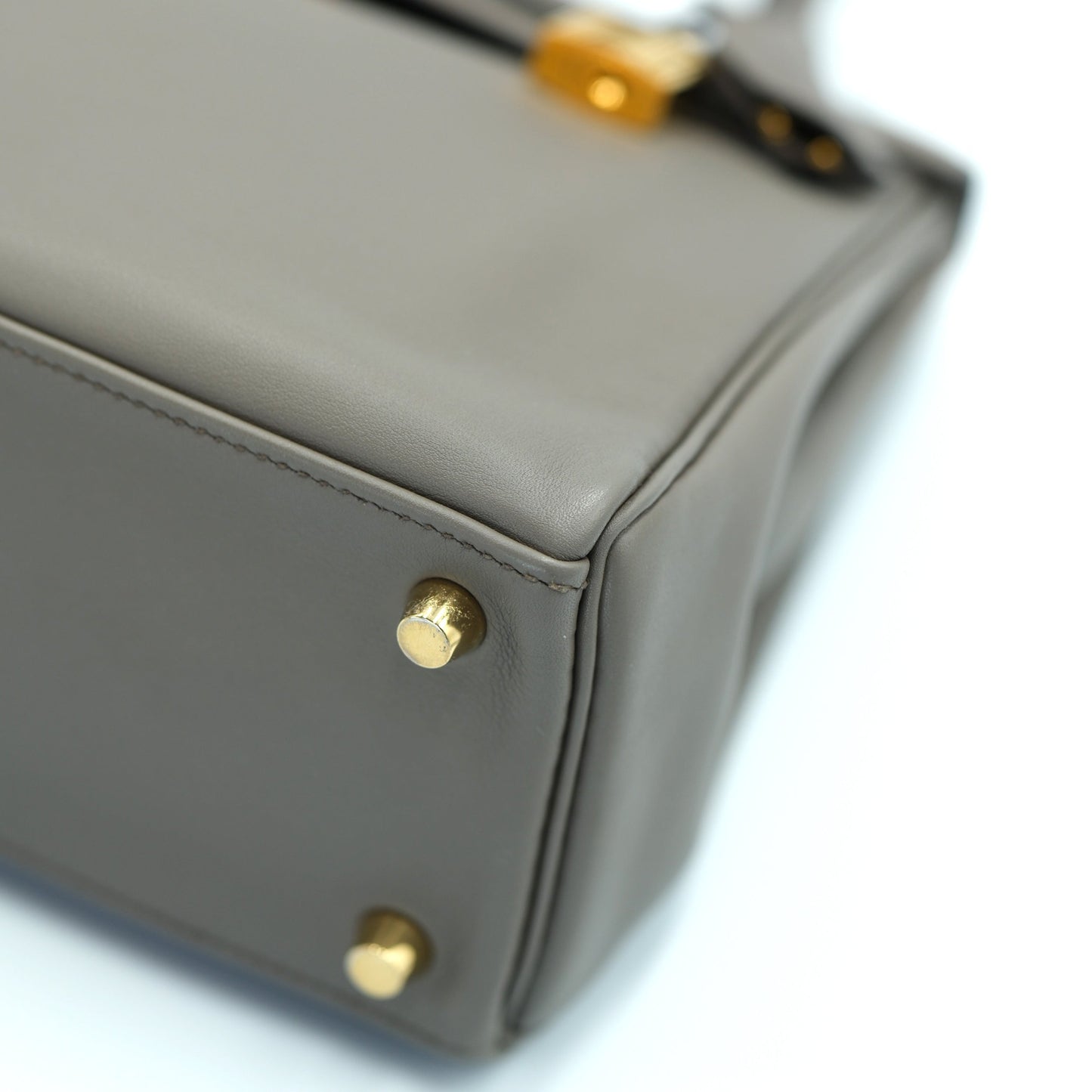 Hermes Kelly 25 Gris Etain Swift Retourne with Gold Hardware