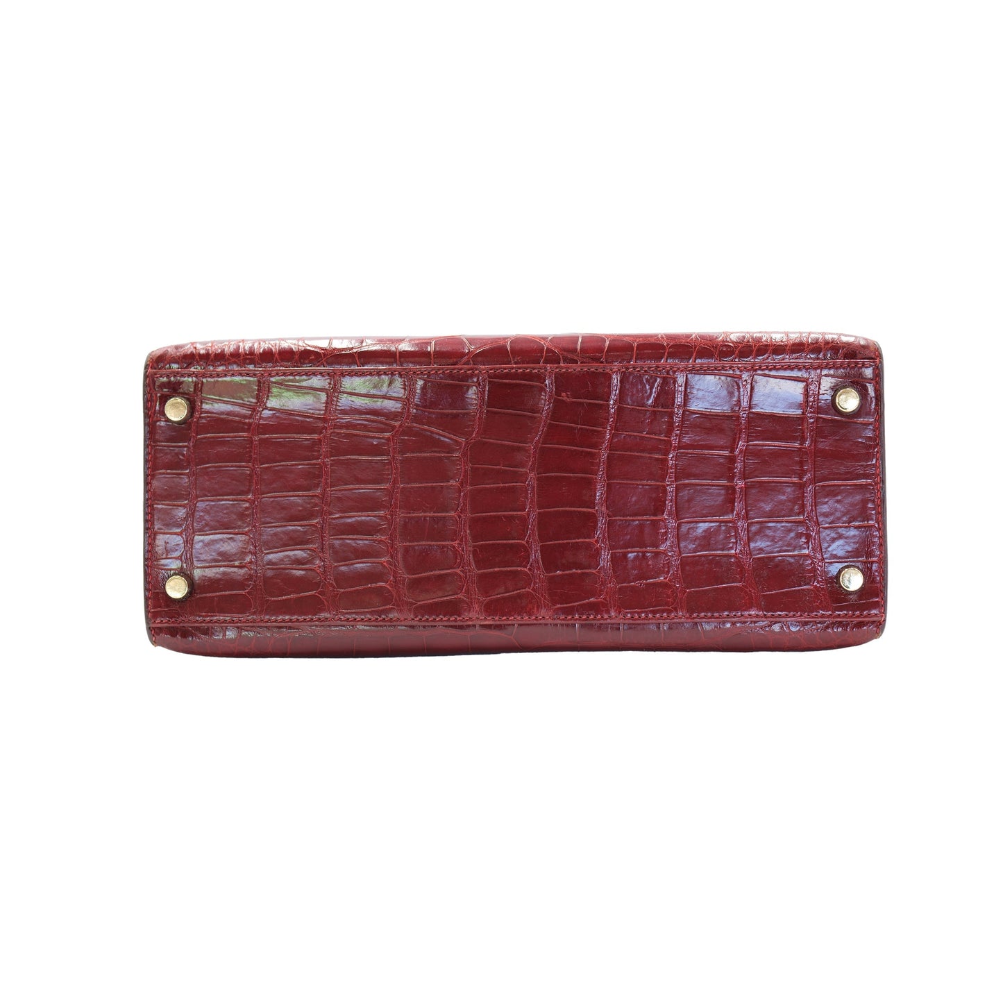 Hermes Kelly 28 Sellier Burgundy Shiny Alligator with Gold Hardware